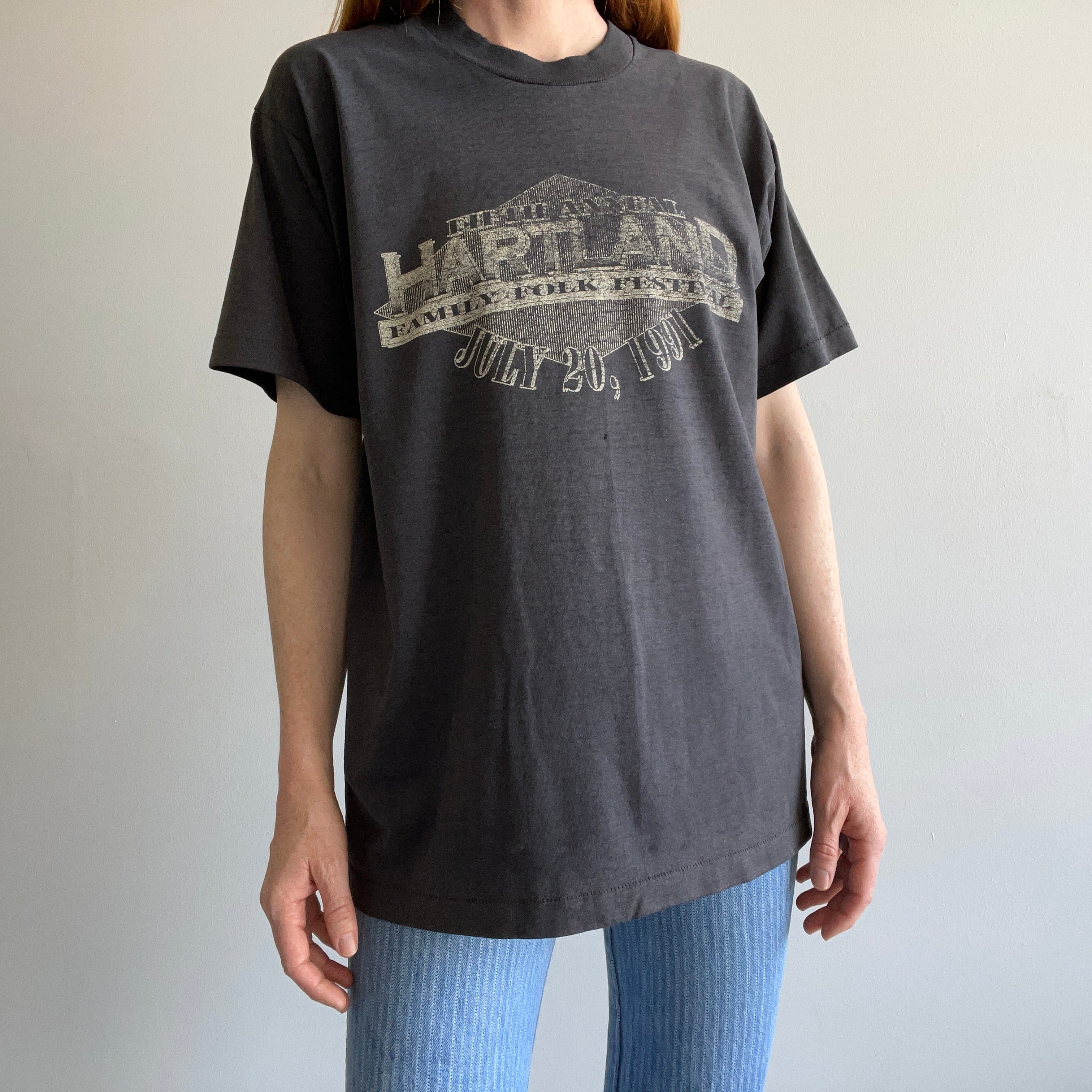 1991 Fifth Annual Hartland Family Folk Festival Super Faded and Worn Front and Back T-SHirt