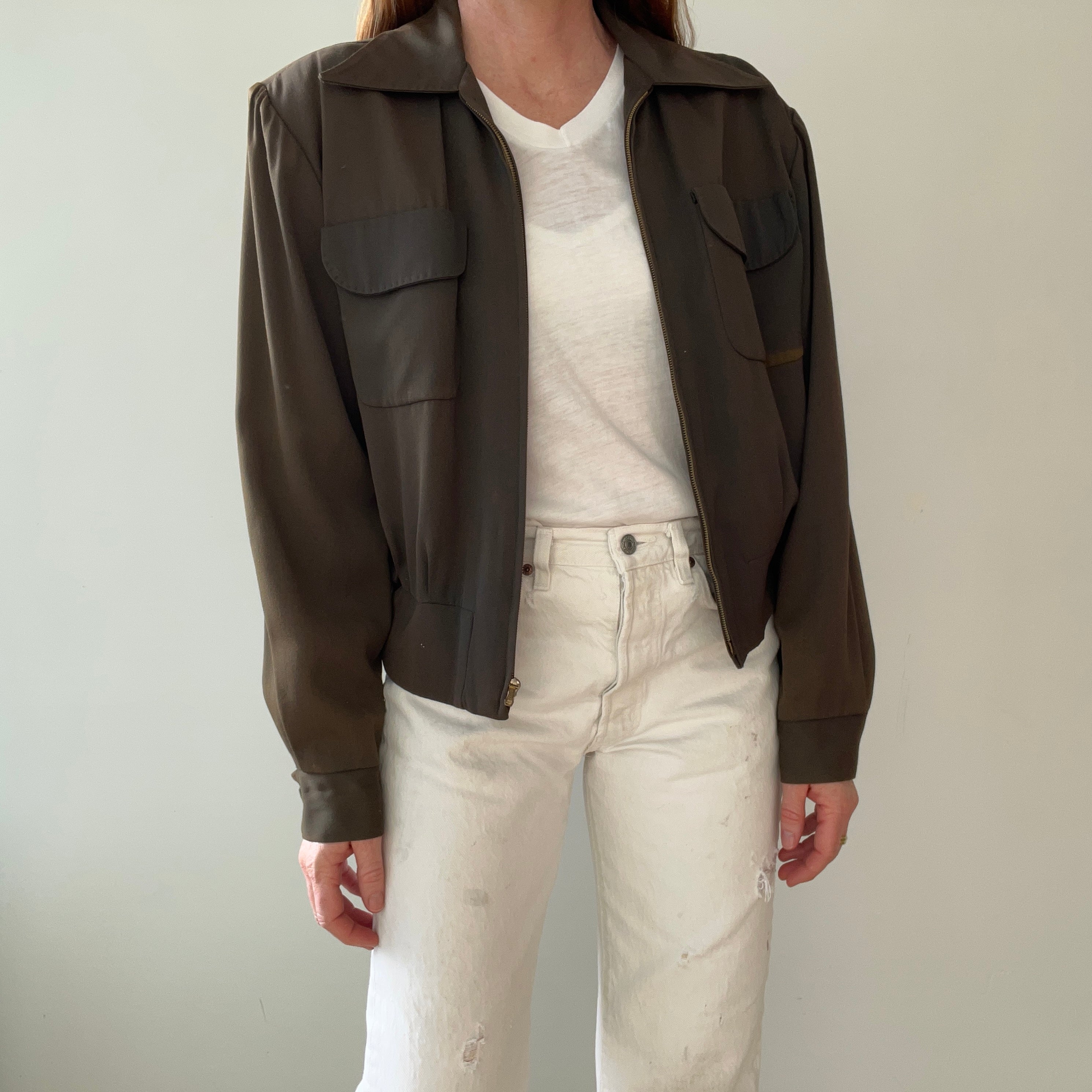 1950s Dark Green/Grey Rockabilly Zip Up Jacket