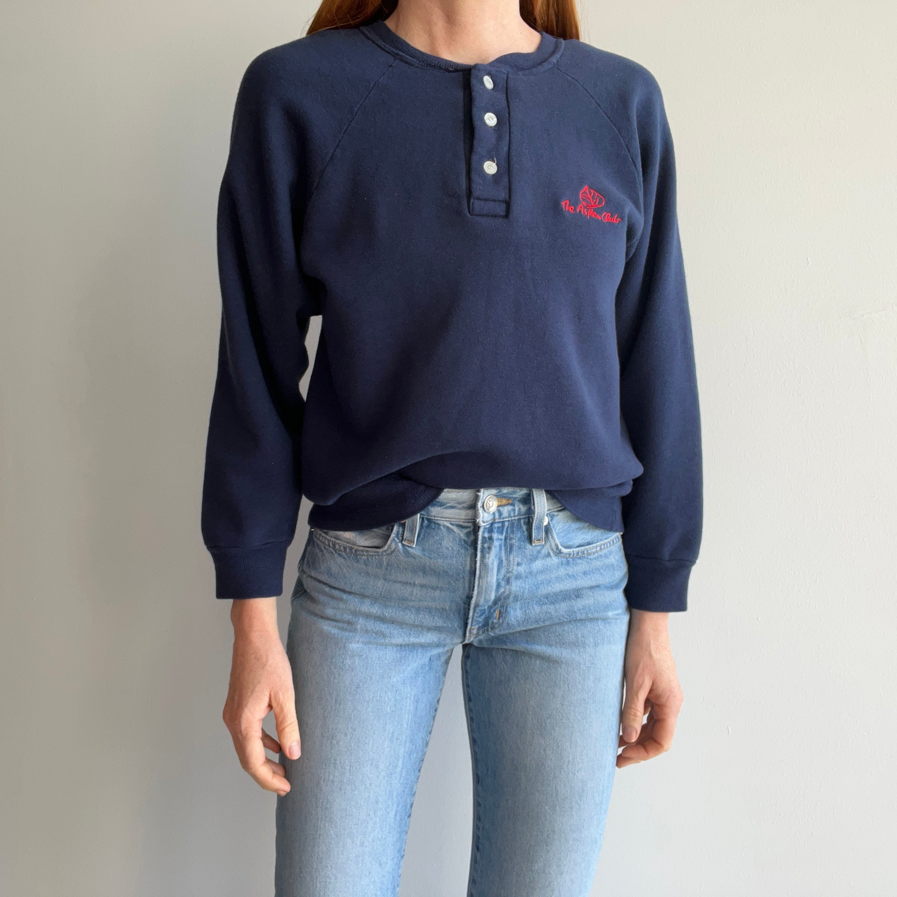 1980s Aspen Club Henley Sweatshirt by Champion Brand (USA Made)