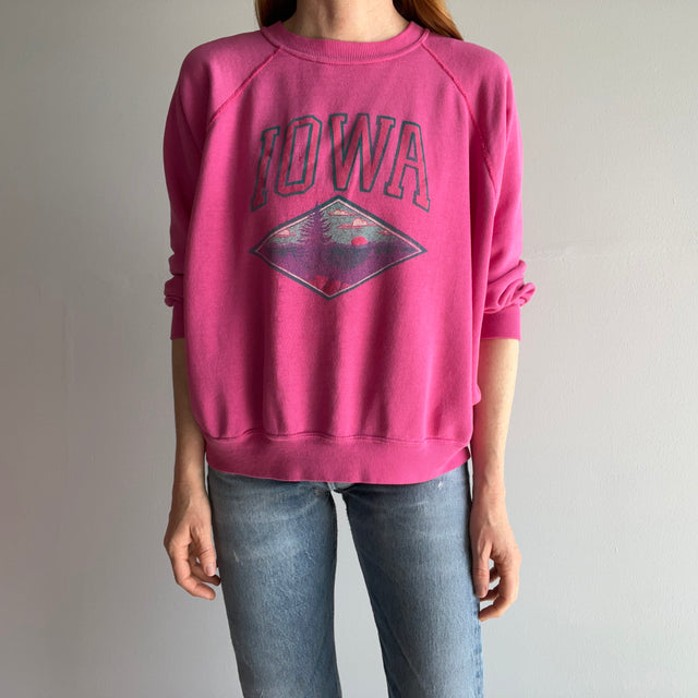 1980s Super Soft, Thin and Slouchy Pink Iowa Sweatshirt