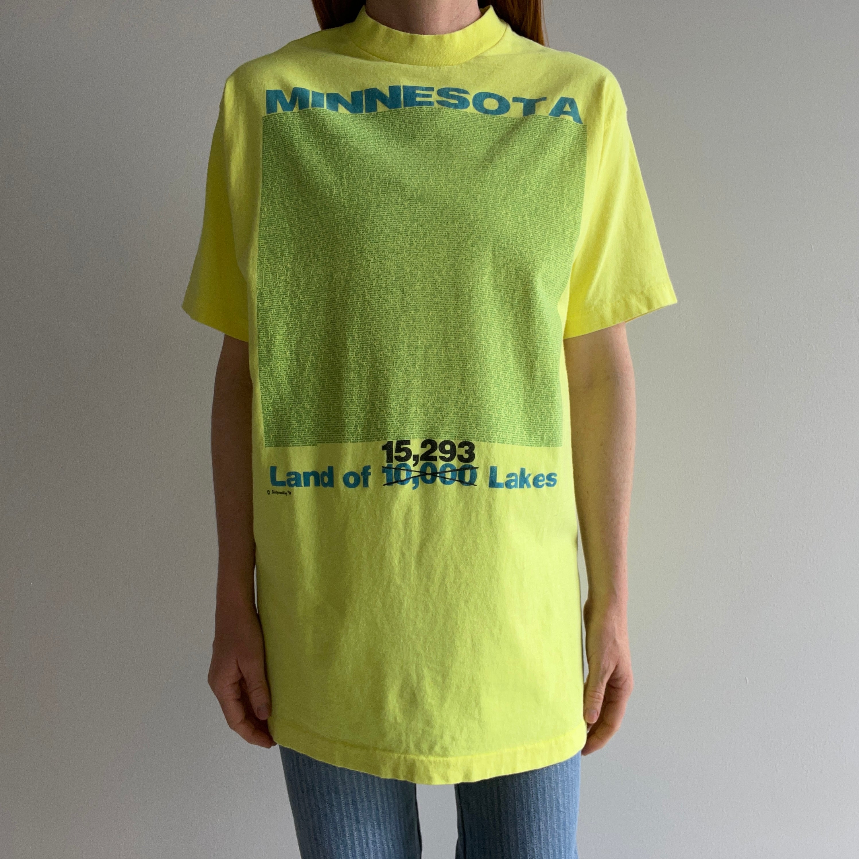 1990 Minnesota Land of 15,293 Lakes Neon Cotton T-Shirt