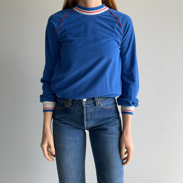 1980s Super Slouchy and Lightweight Red. White and Blue Sweatshirt/Shirt Top