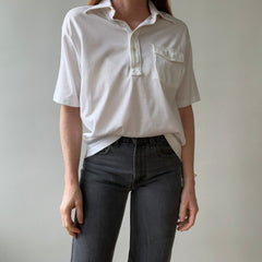1970s Blank White Polo Style Pocket T Shirt - 70s Dad Chic