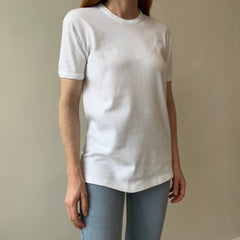 1990/2000 Medium Weight Rolled Neck Knit Blank White Ring T-Shirt