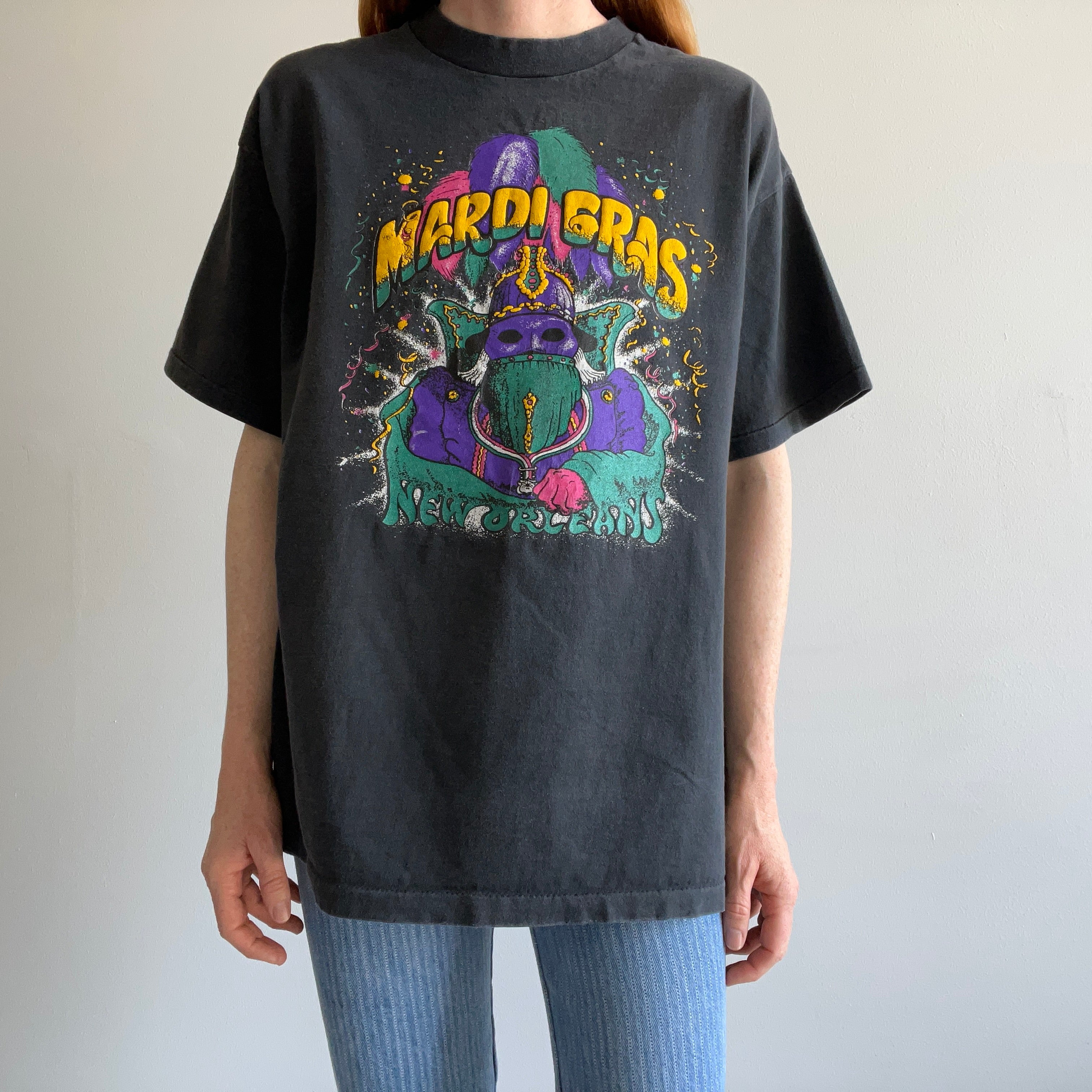 1980s Mardi Gras  CottonT-Shirt Printed on a Harley Blank - Interesting!