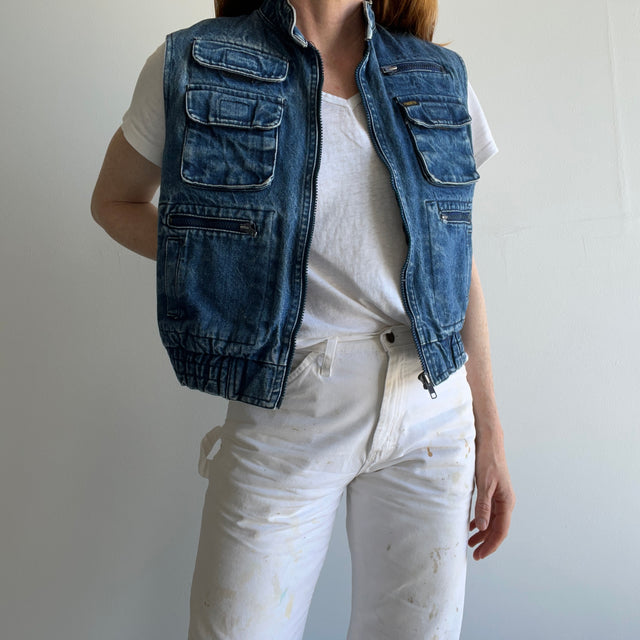 1980s Kids L Denim Vest with The COOLEST Pocket on the Back