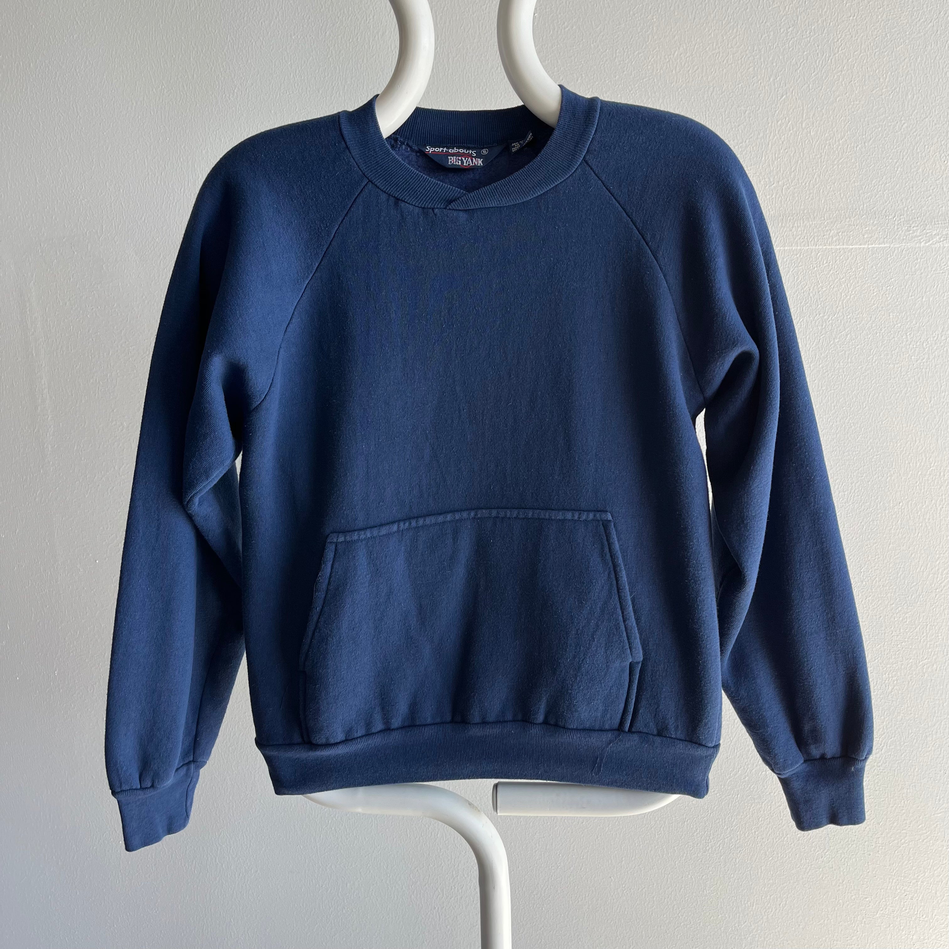 1970s Big Yank Blank Navy Sweatshirt with a Pouch