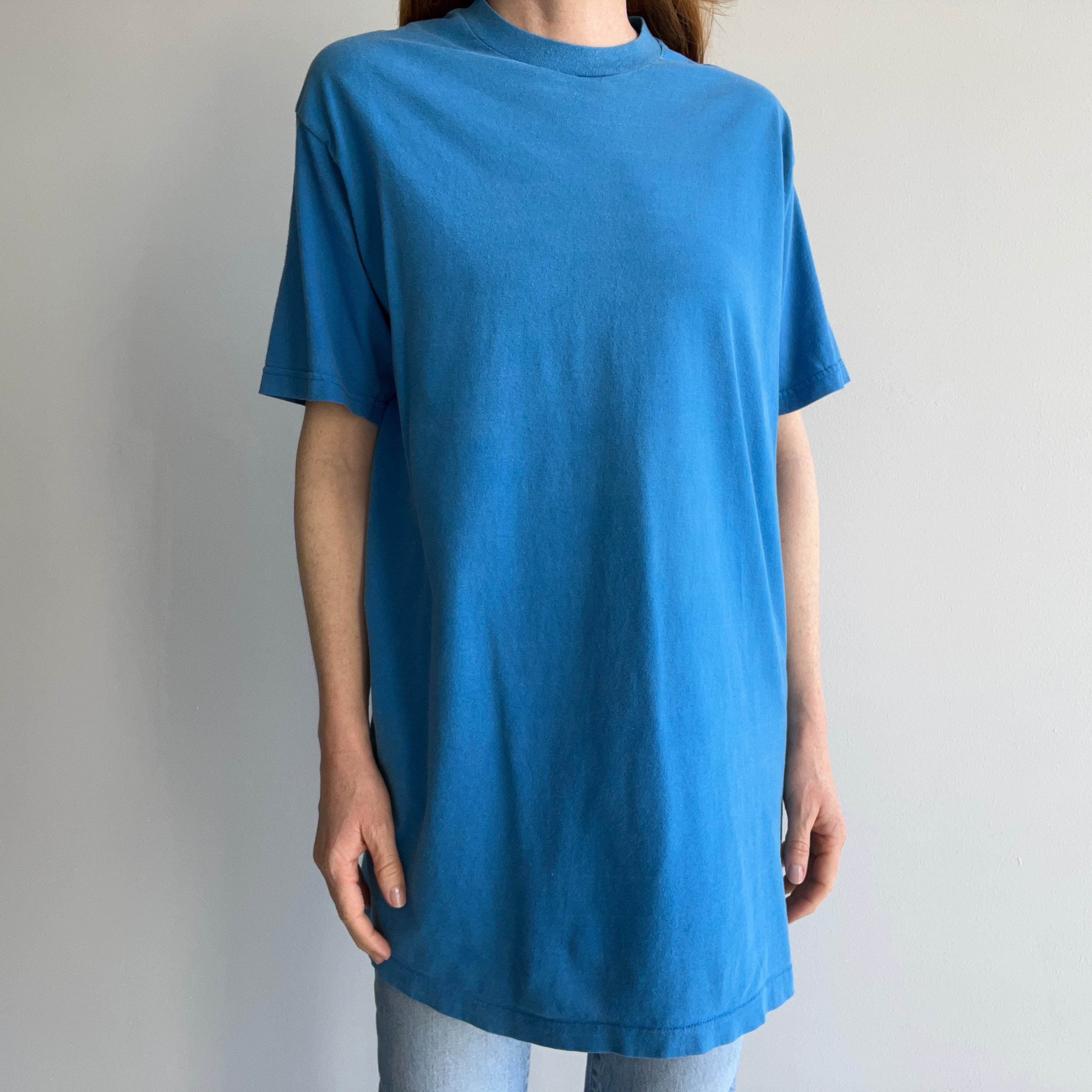 1980s Silky Soft Extra Long Best Blue Cotton T-Shirt