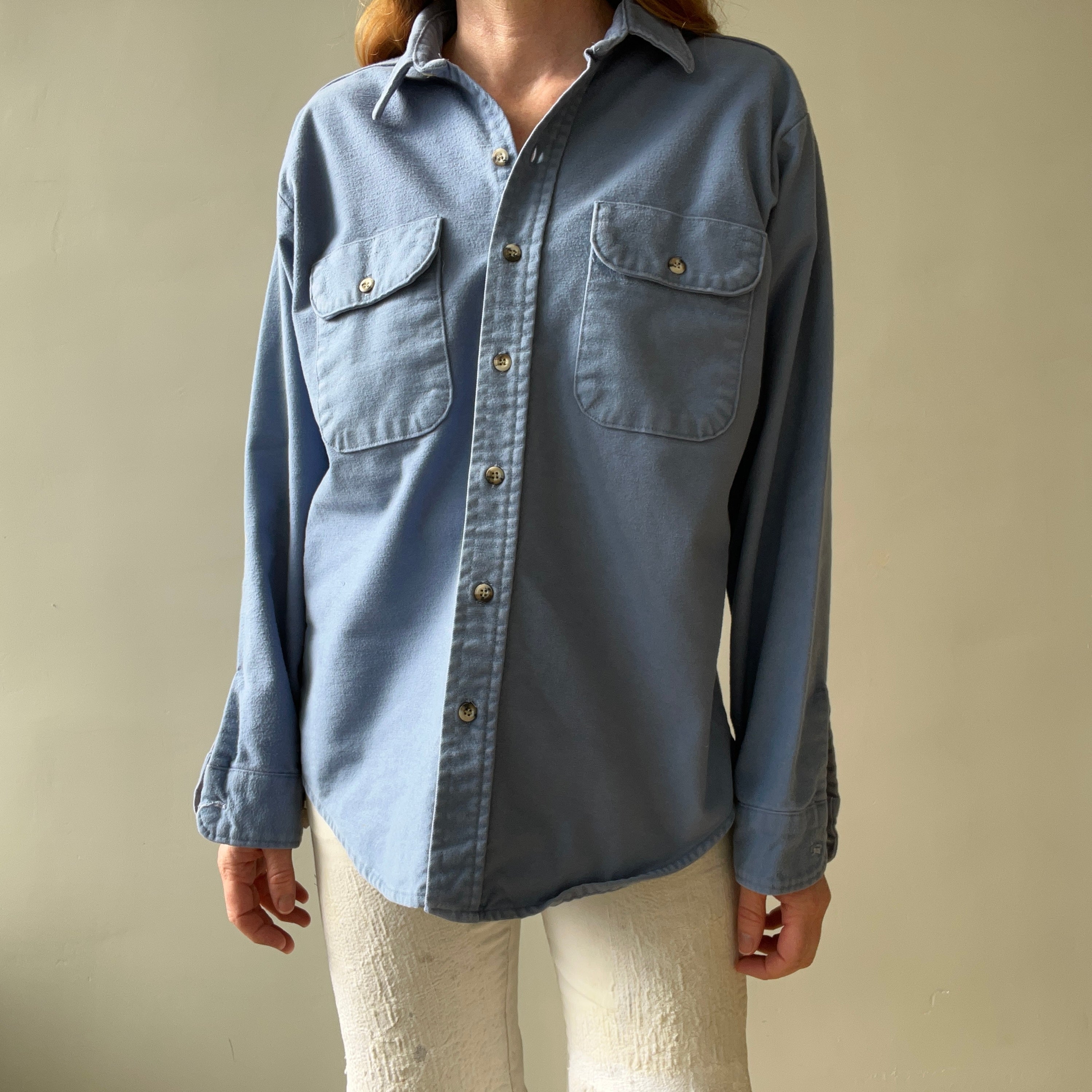 1980s Baby Blue Heavy Button Up Shirt by Five Brothers
