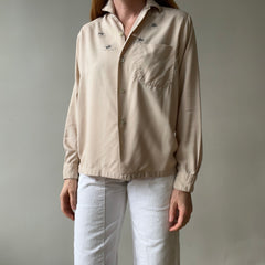 1950s Tan Rayon Loop Collar Horse Button Up Shirt - TINA COLLECTION
