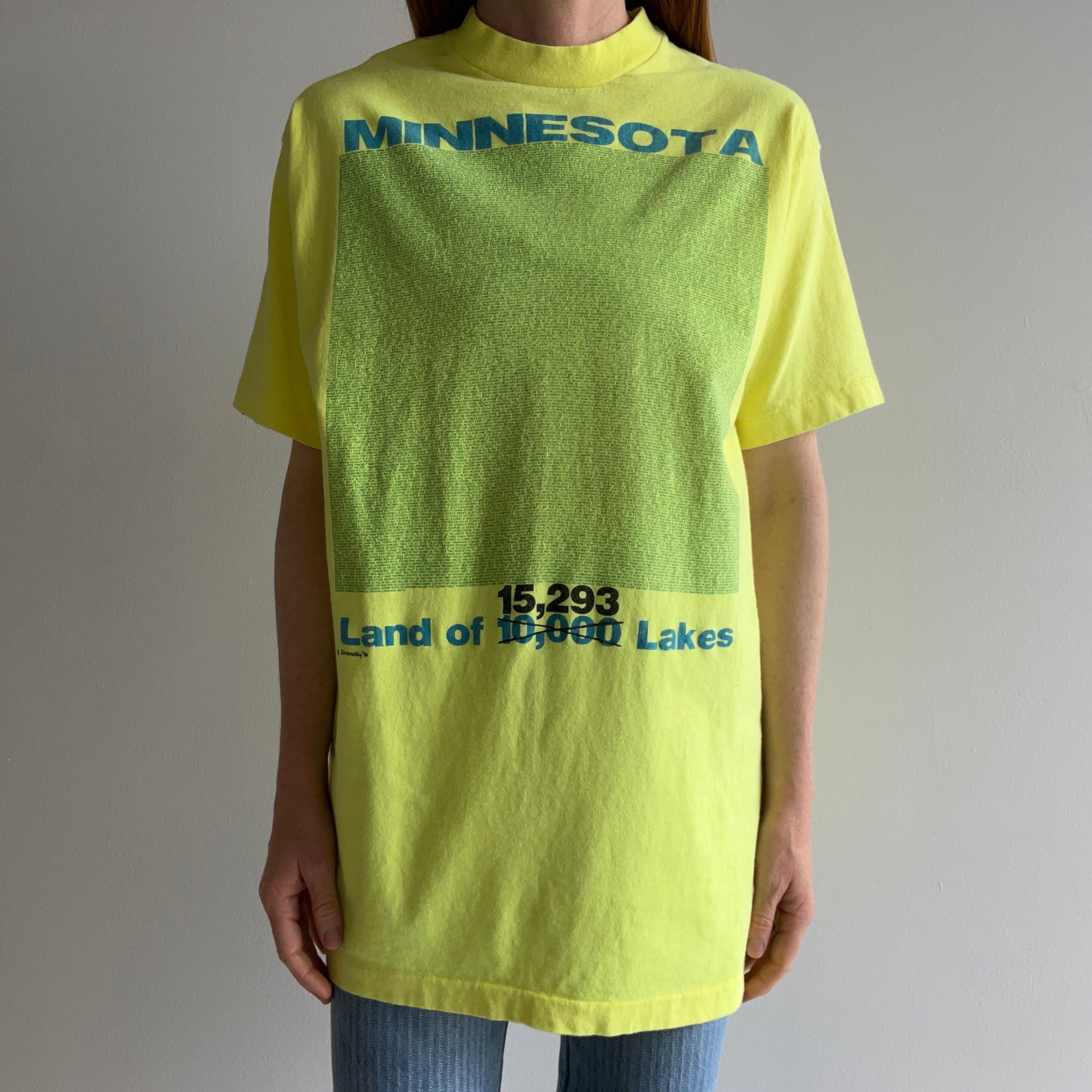 1990 Minnesota Land of 15,293 Lakes Neon Cotton T-Shirt