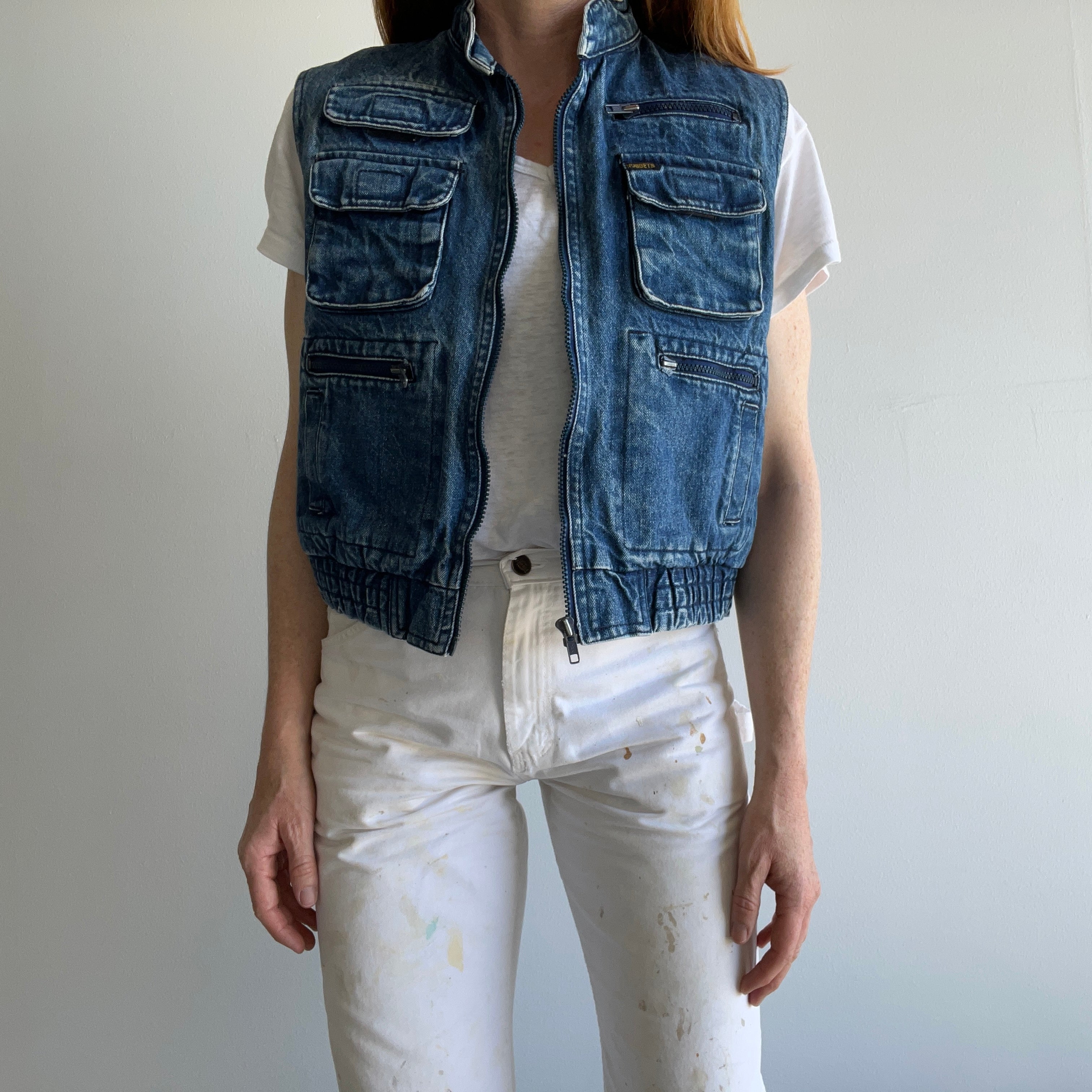 1980s Kids L Denim Vest with The COOLEST Pocket on the Back