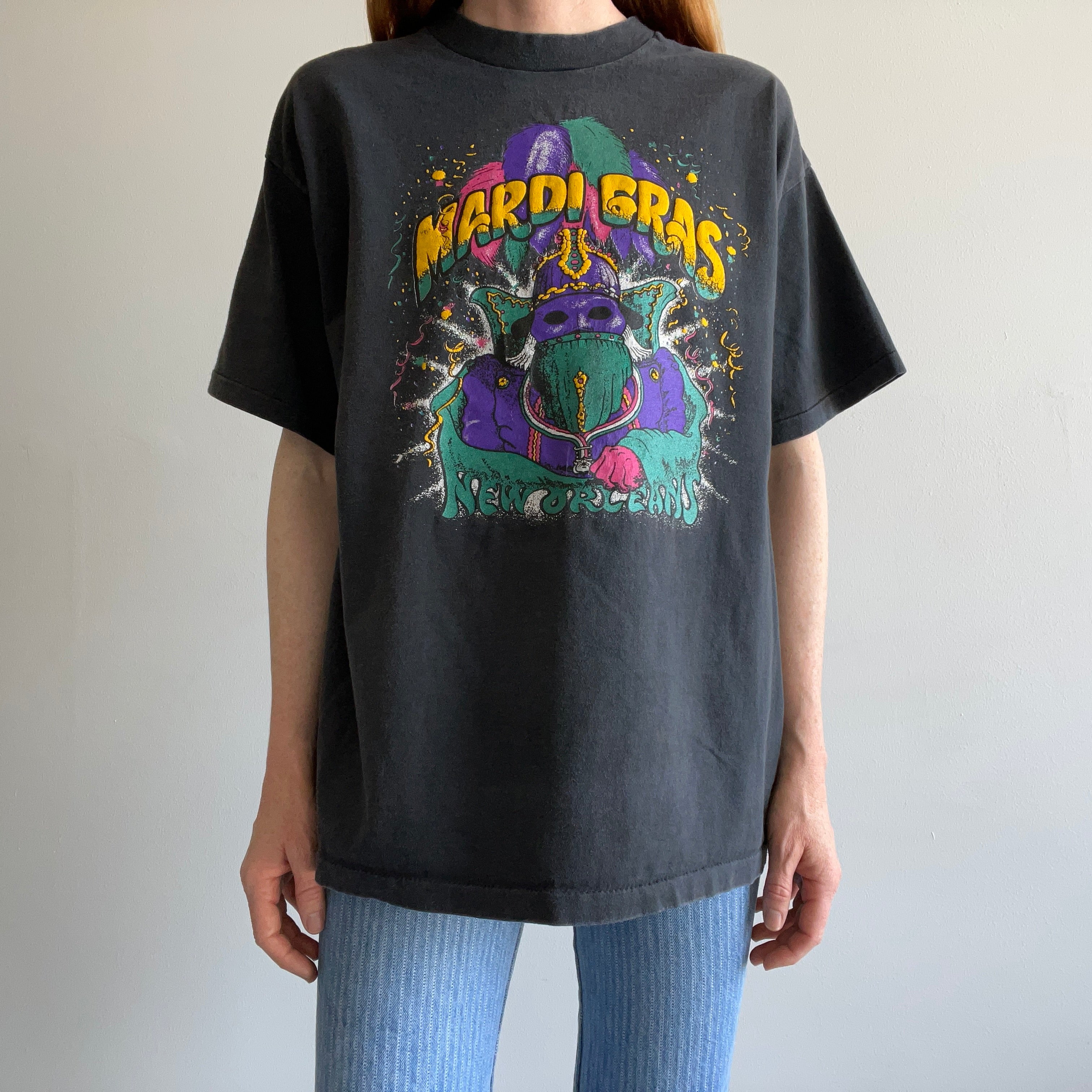 1980s Mardi Gras  CottonT-Shirt Printed on a Harley Blank - Interesting!