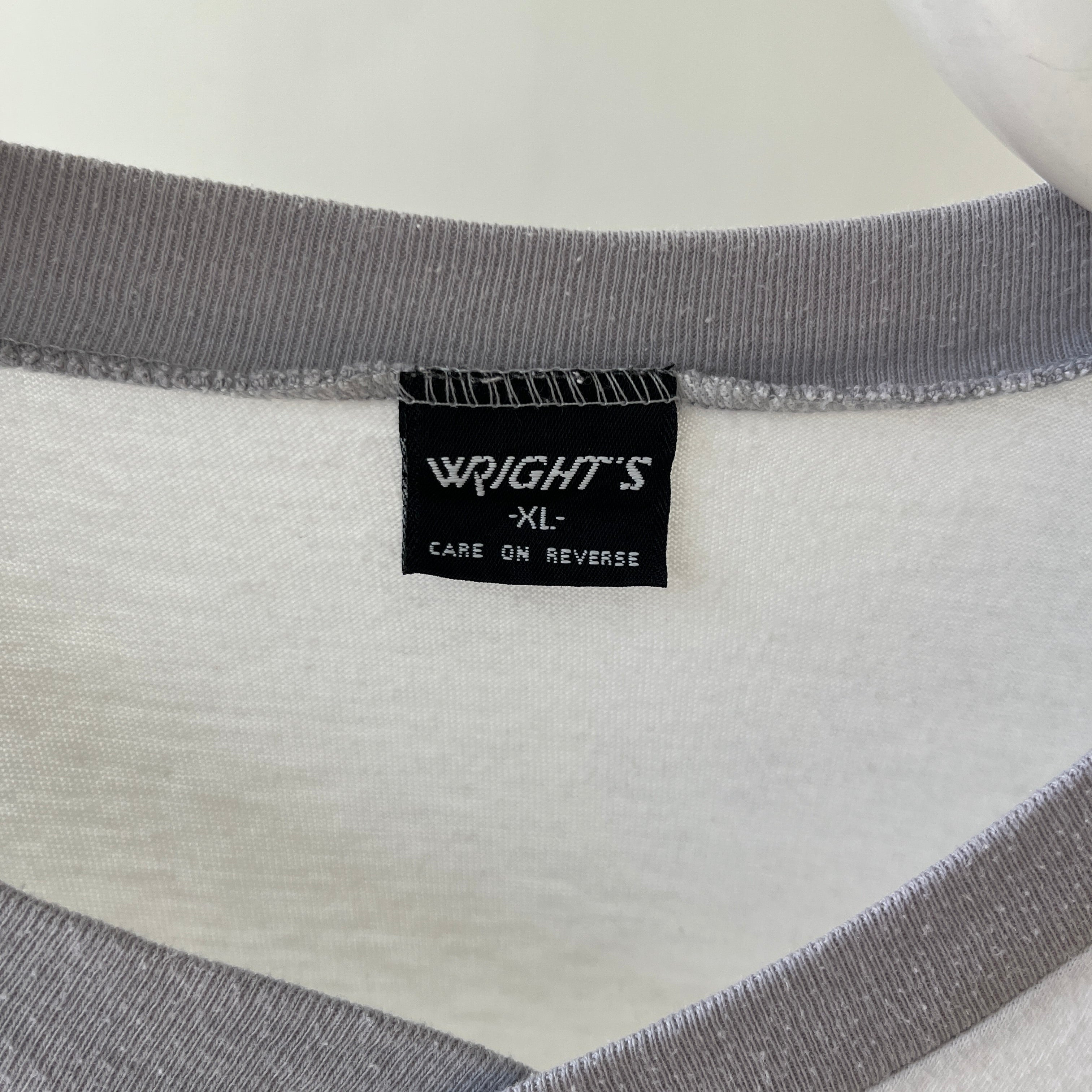 1980s Baby Blue And White Raglan Sleeve T Shirt