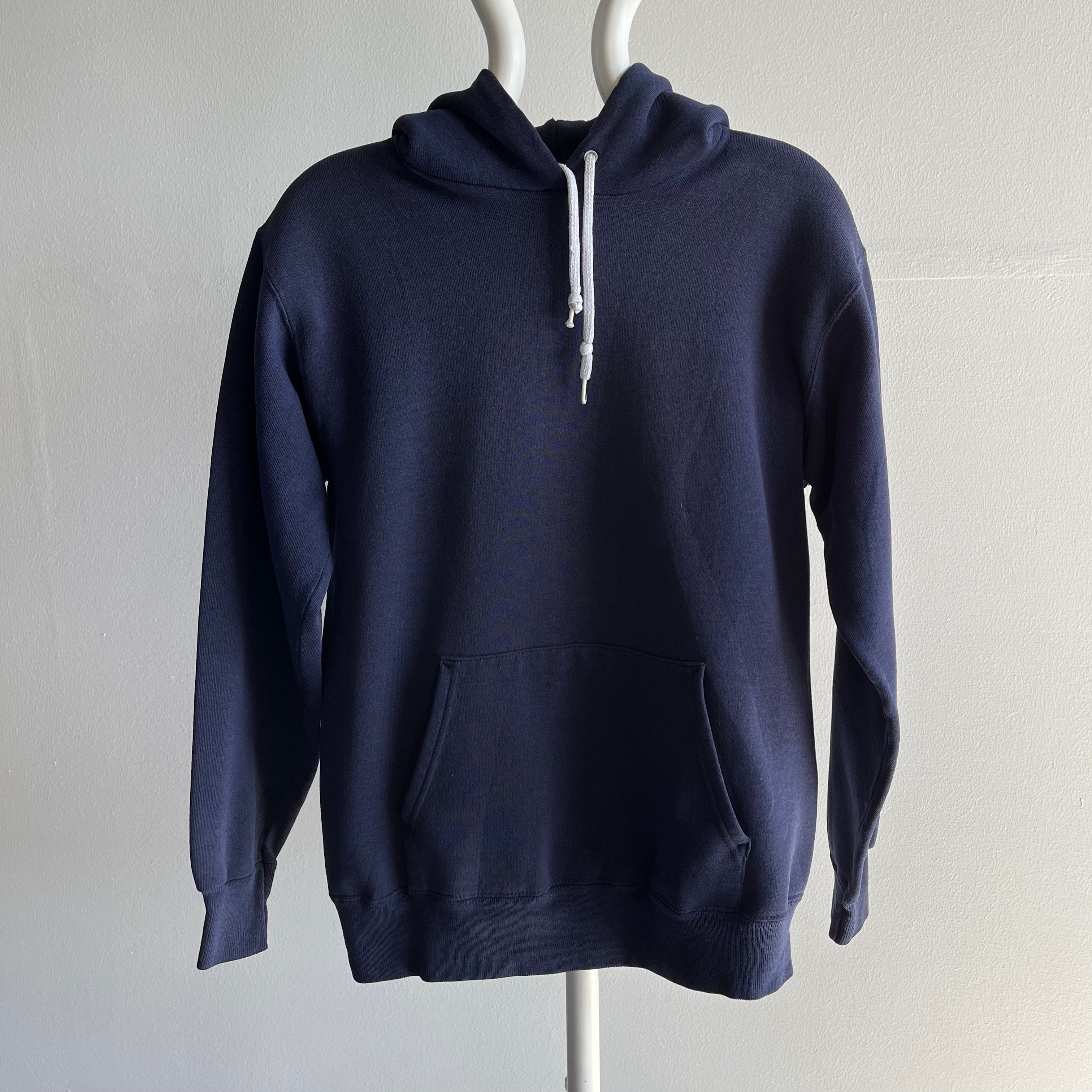 1980s Blank Navy Pull Over Hoodie