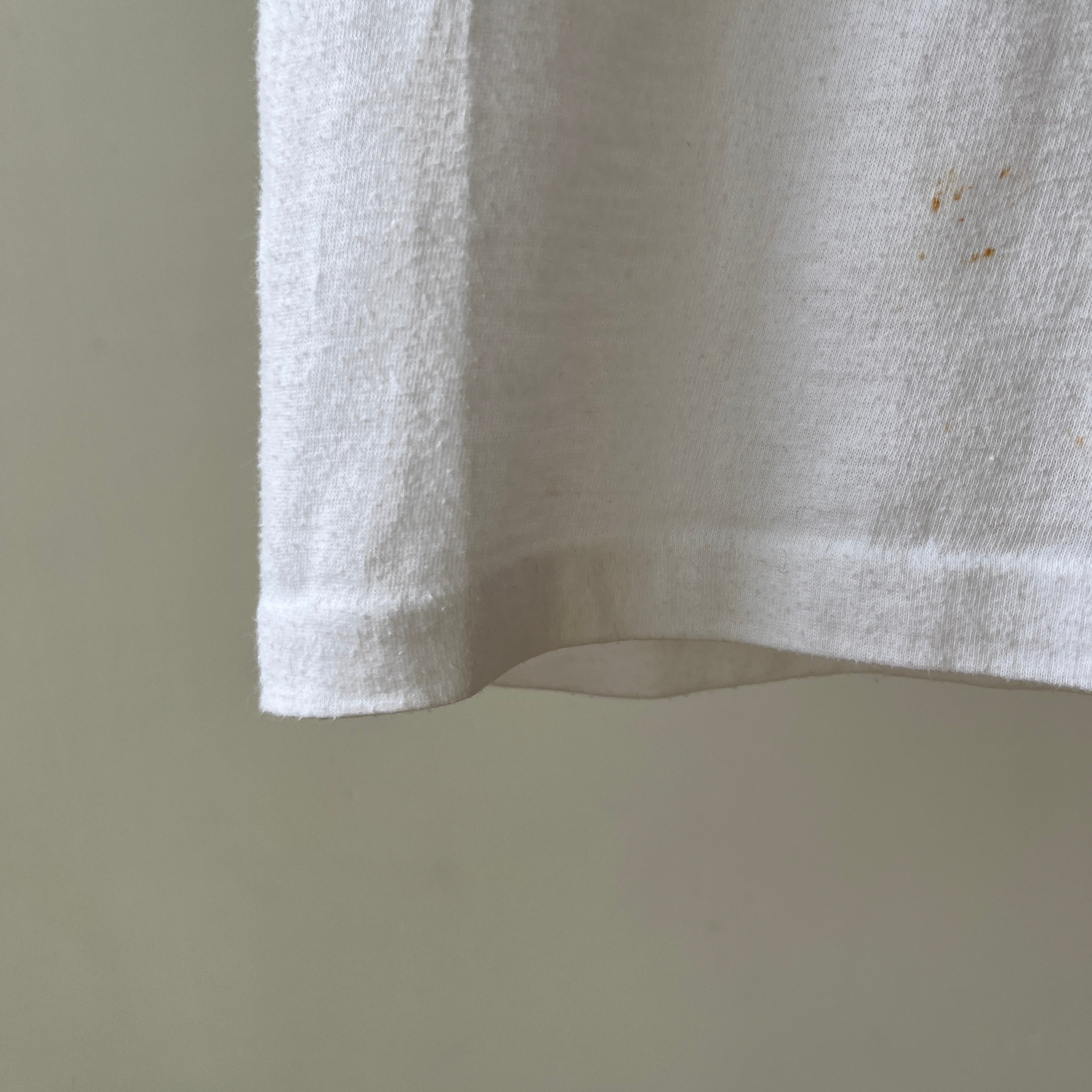 1980s Baby Blue And White Raglan Sleeve T Shirt