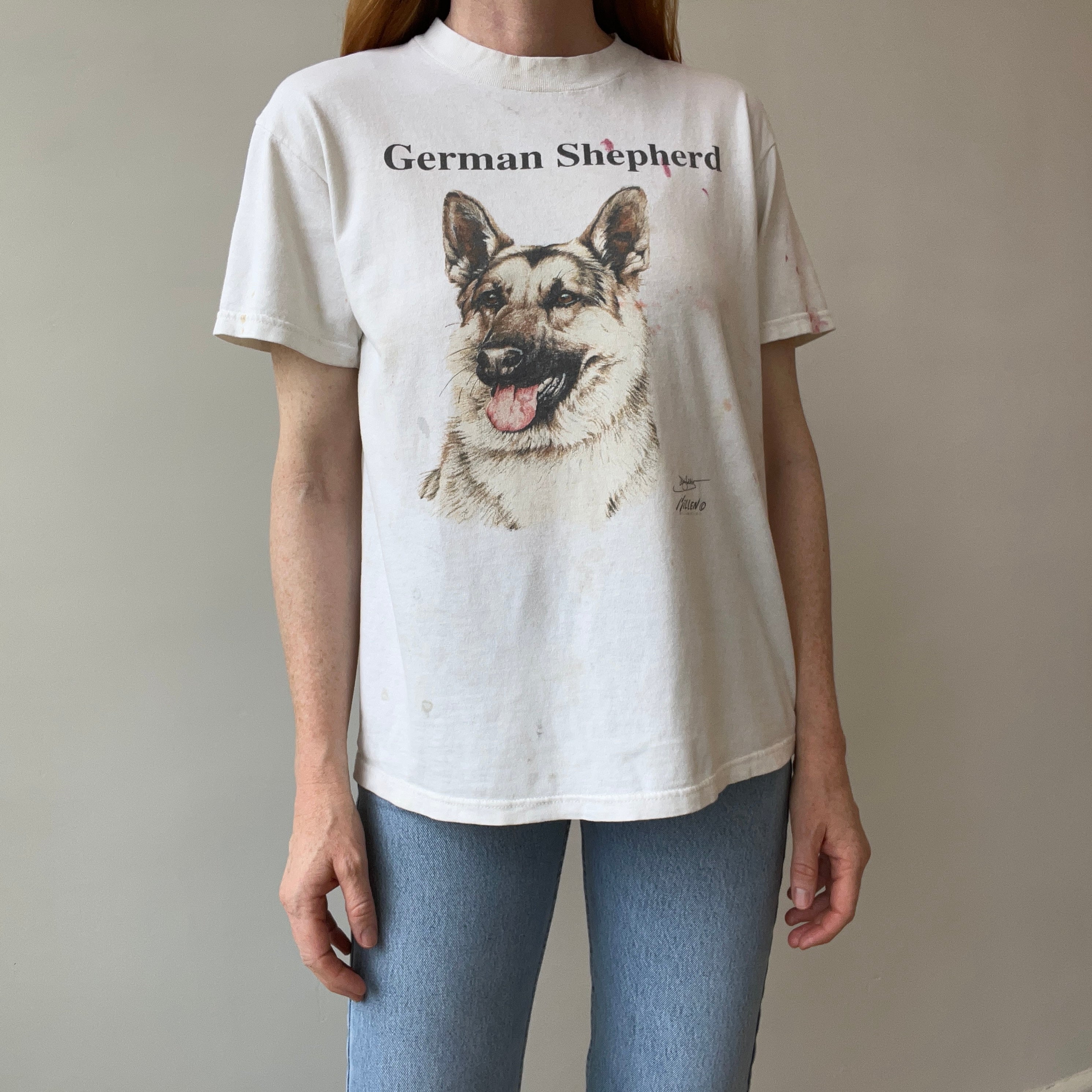 1980/90s Super Paint Stained Good Buddy German Shepard T-Shirt - AWWWWW