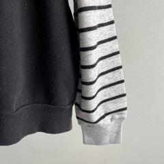 1980s Striped Sleeve Henley Sweatshirt