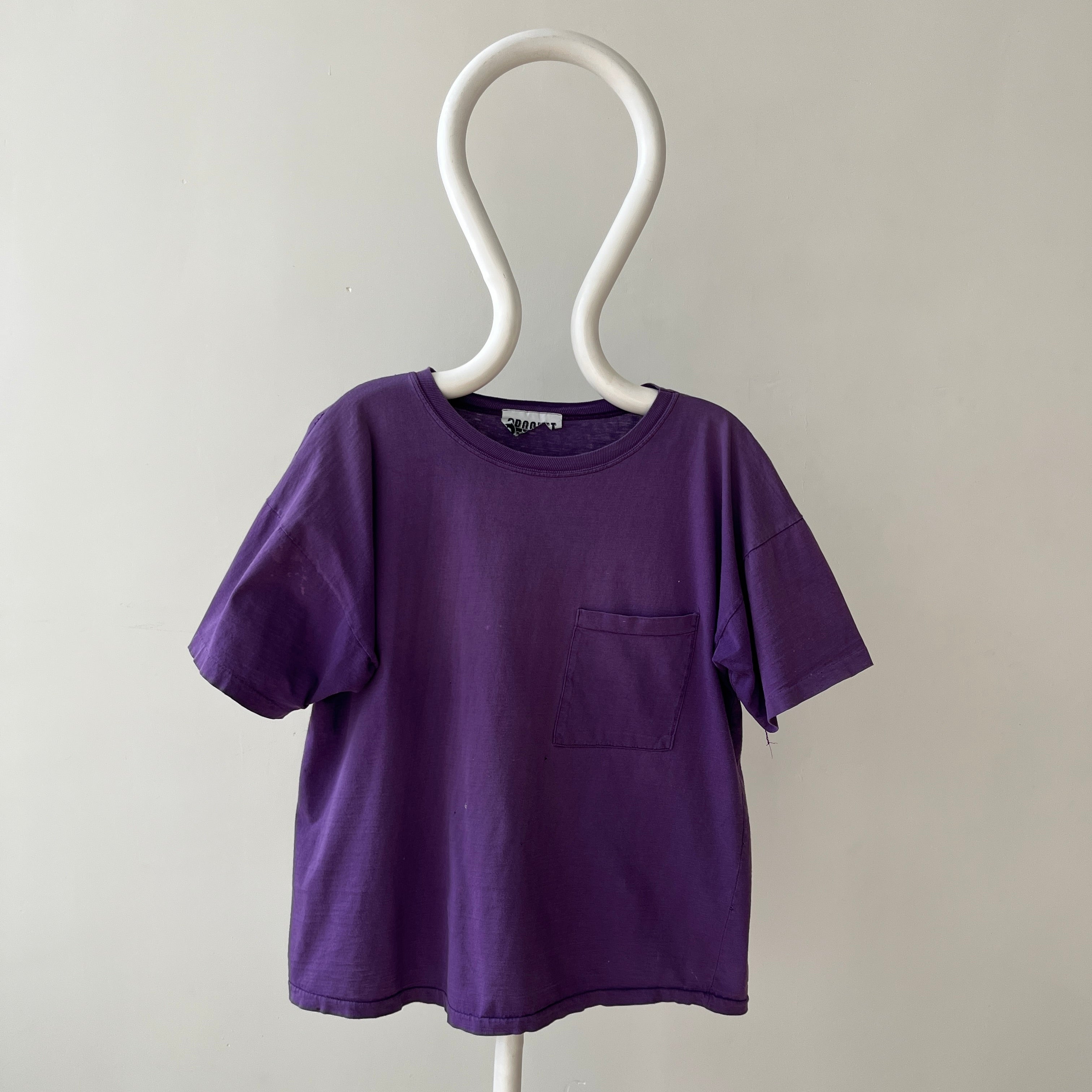 1980s Faded Boxy Purple Pocket T Shirt