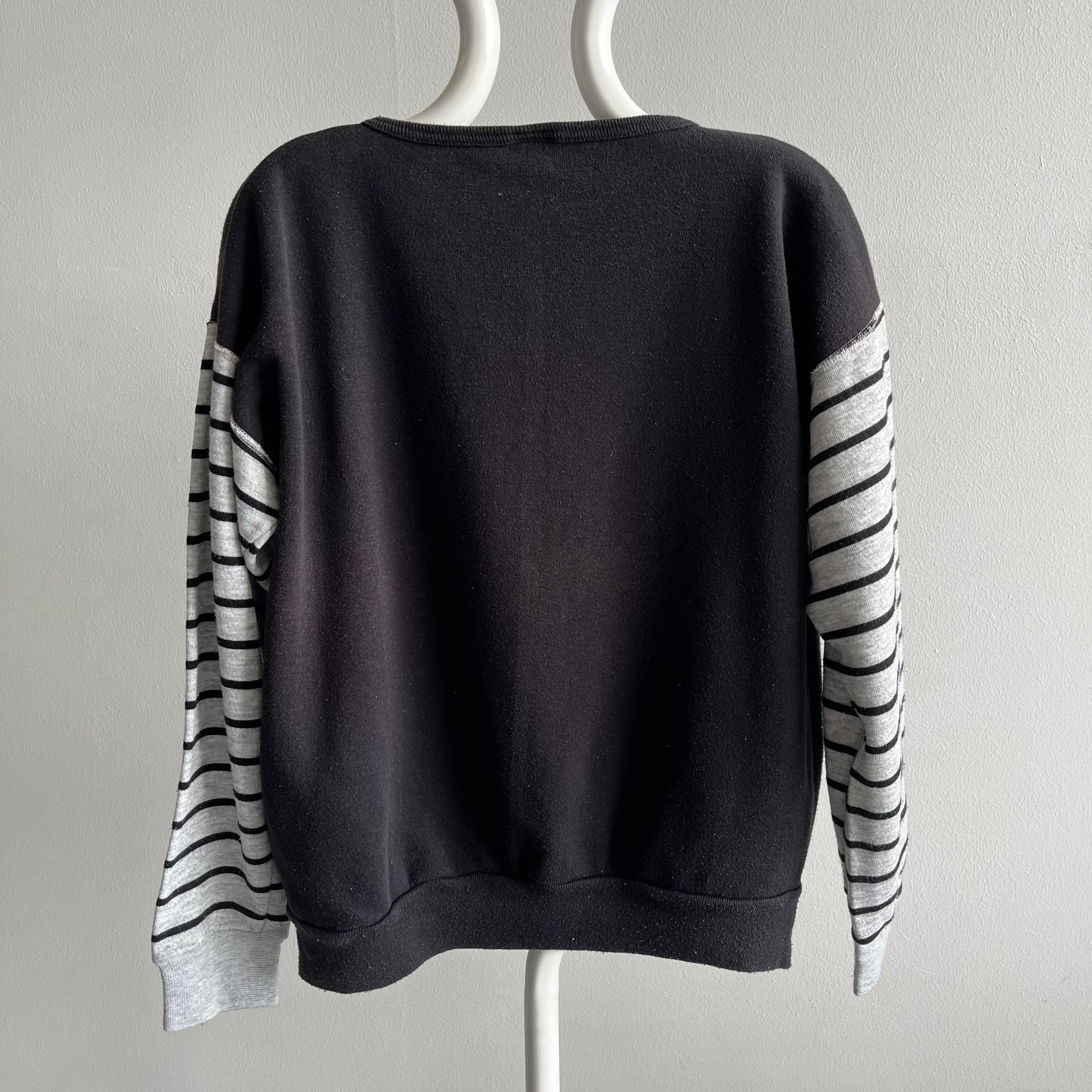 1980s Striped Sleeve Henley Sweatshirt