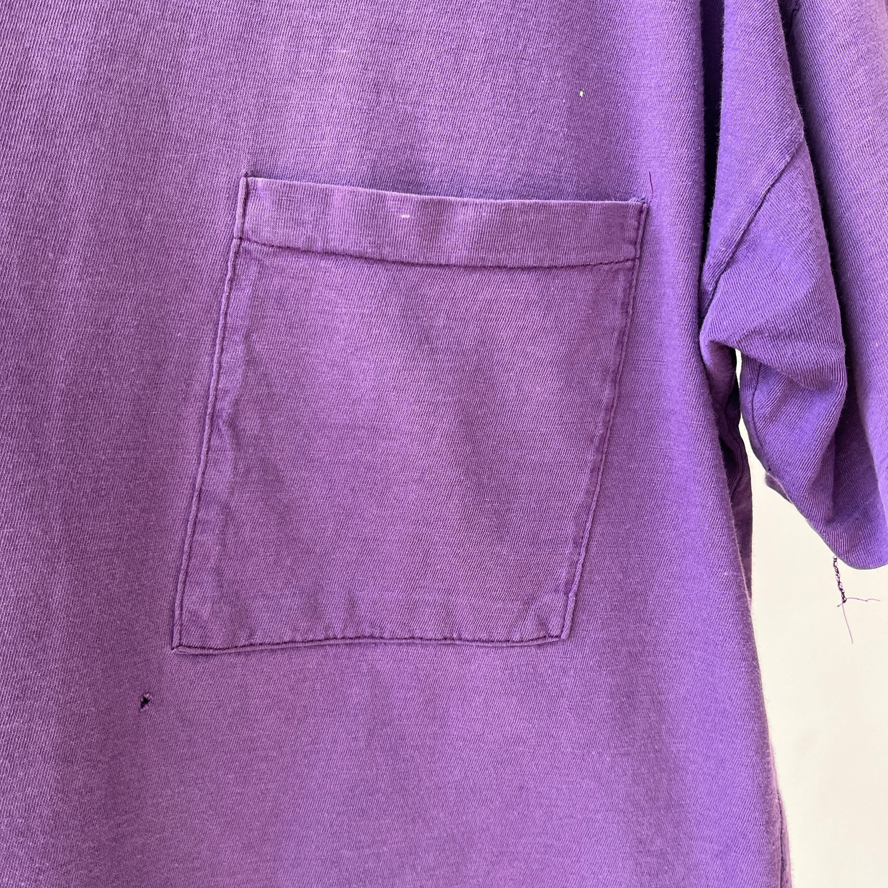 1980s Faded Boxy Purple Pocket T Shirt