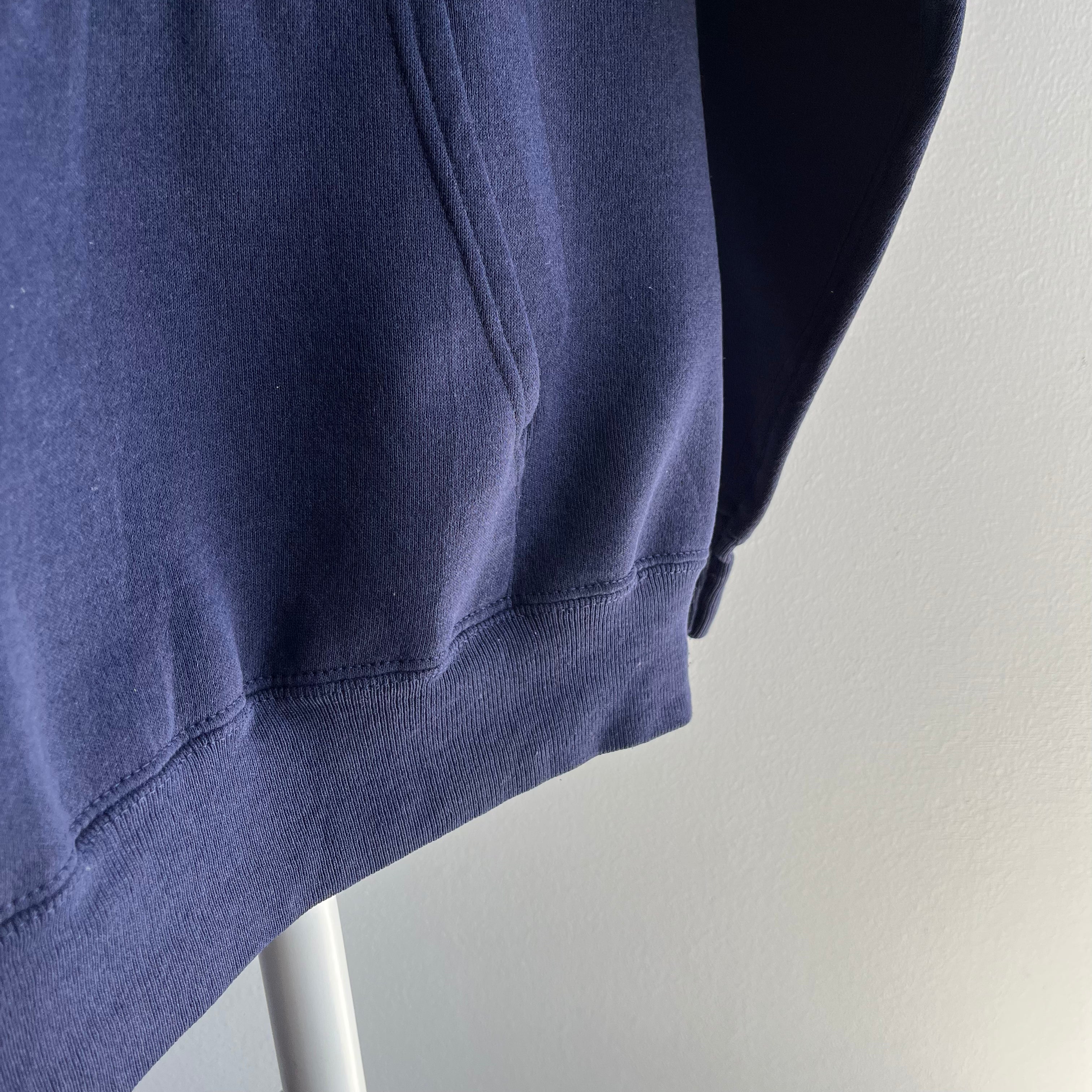 1980s Blank Navy Pull Over Hoodie