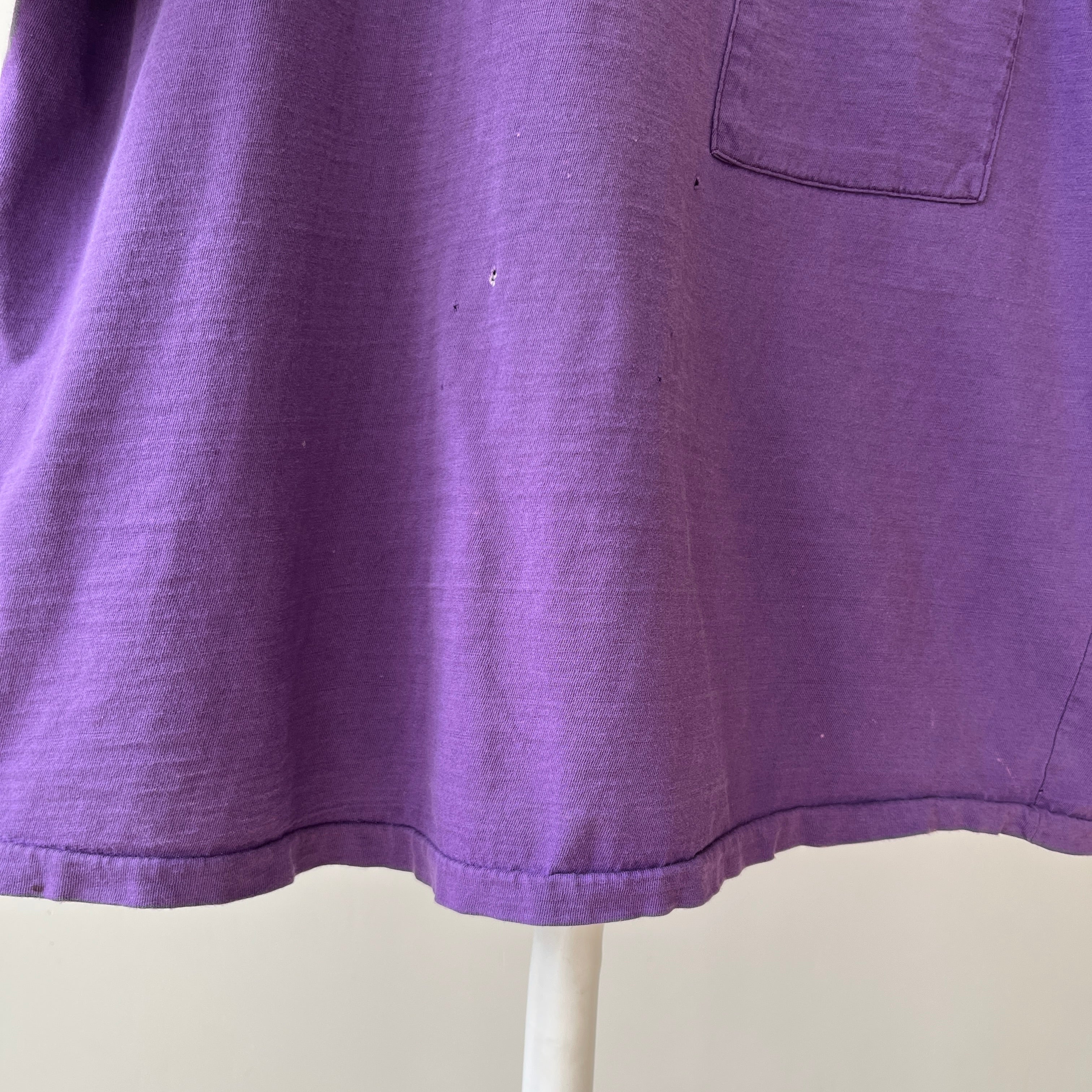 1980s Faded Boxy Purple Pocket T Shirt