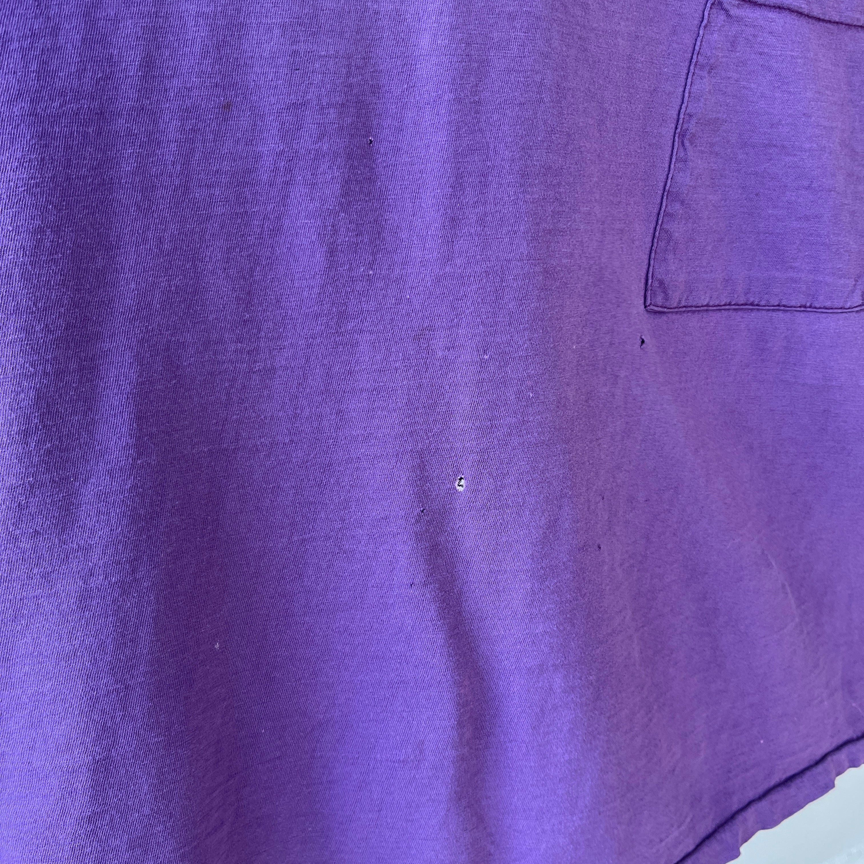 1980s Faded Boxy Purple Pocket T Shirt