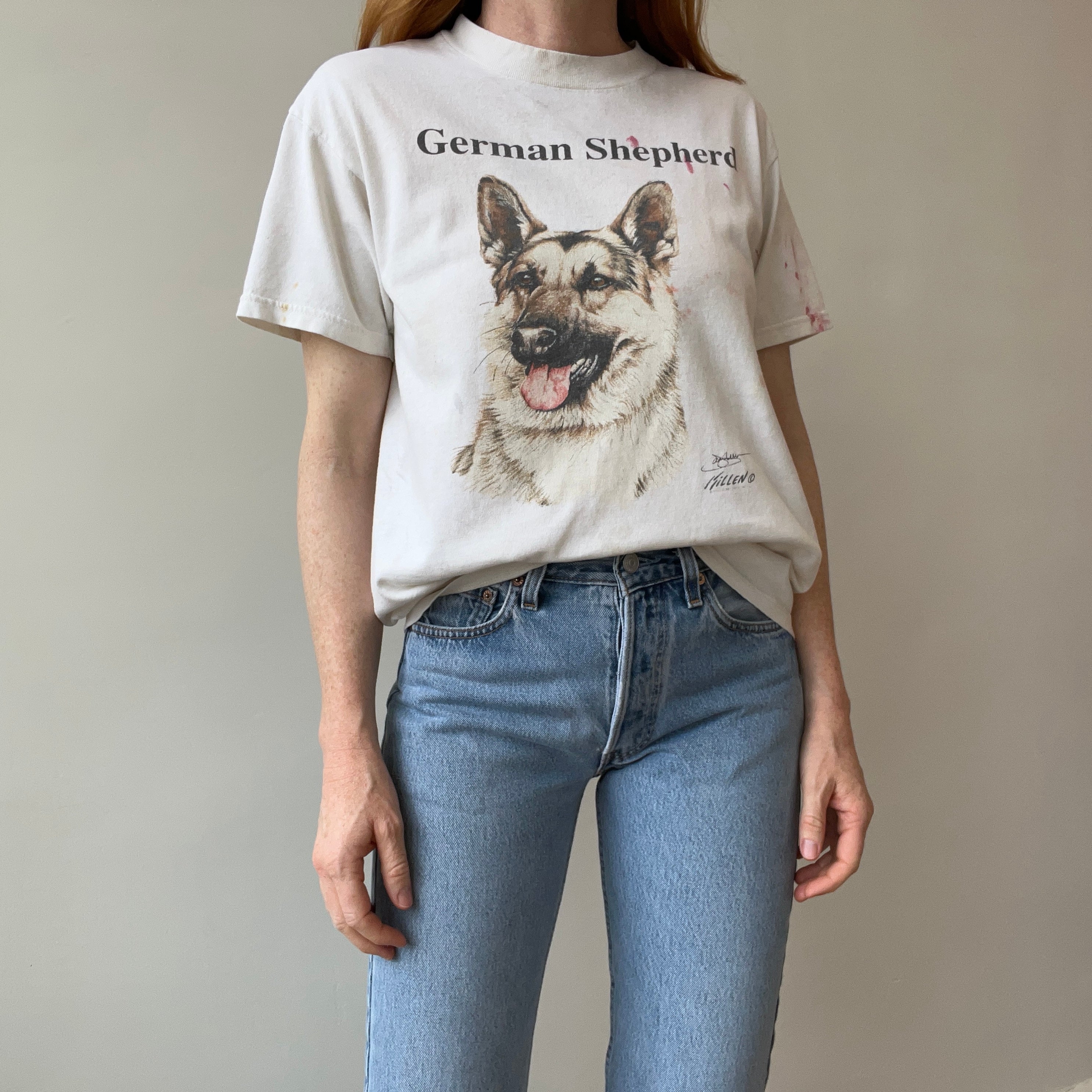 1980/90s Super Paint Stained Good Buddy German Shepard T-Shirt - AWWWWW