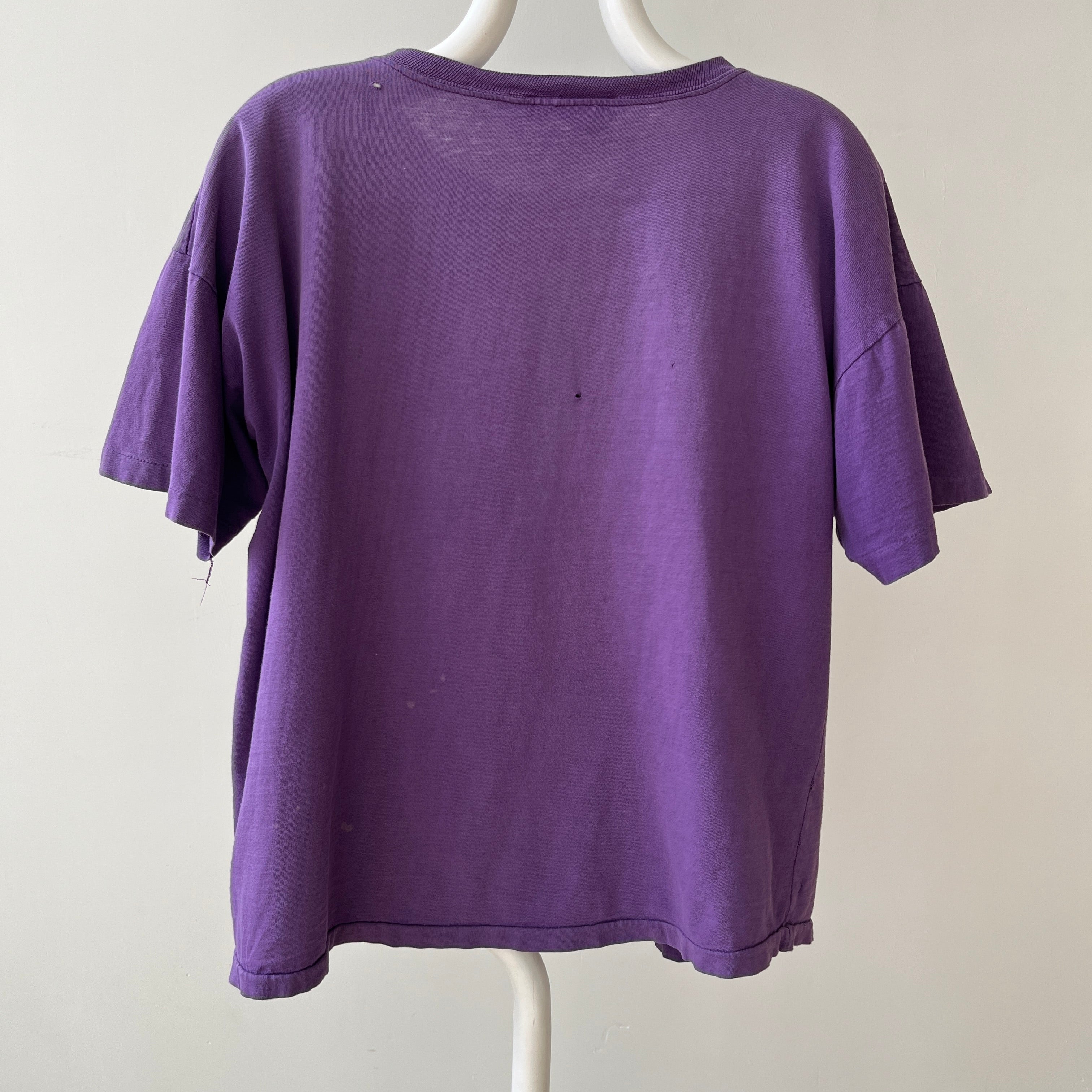 1980s Faded Boxy Purple Pocket T Shirt