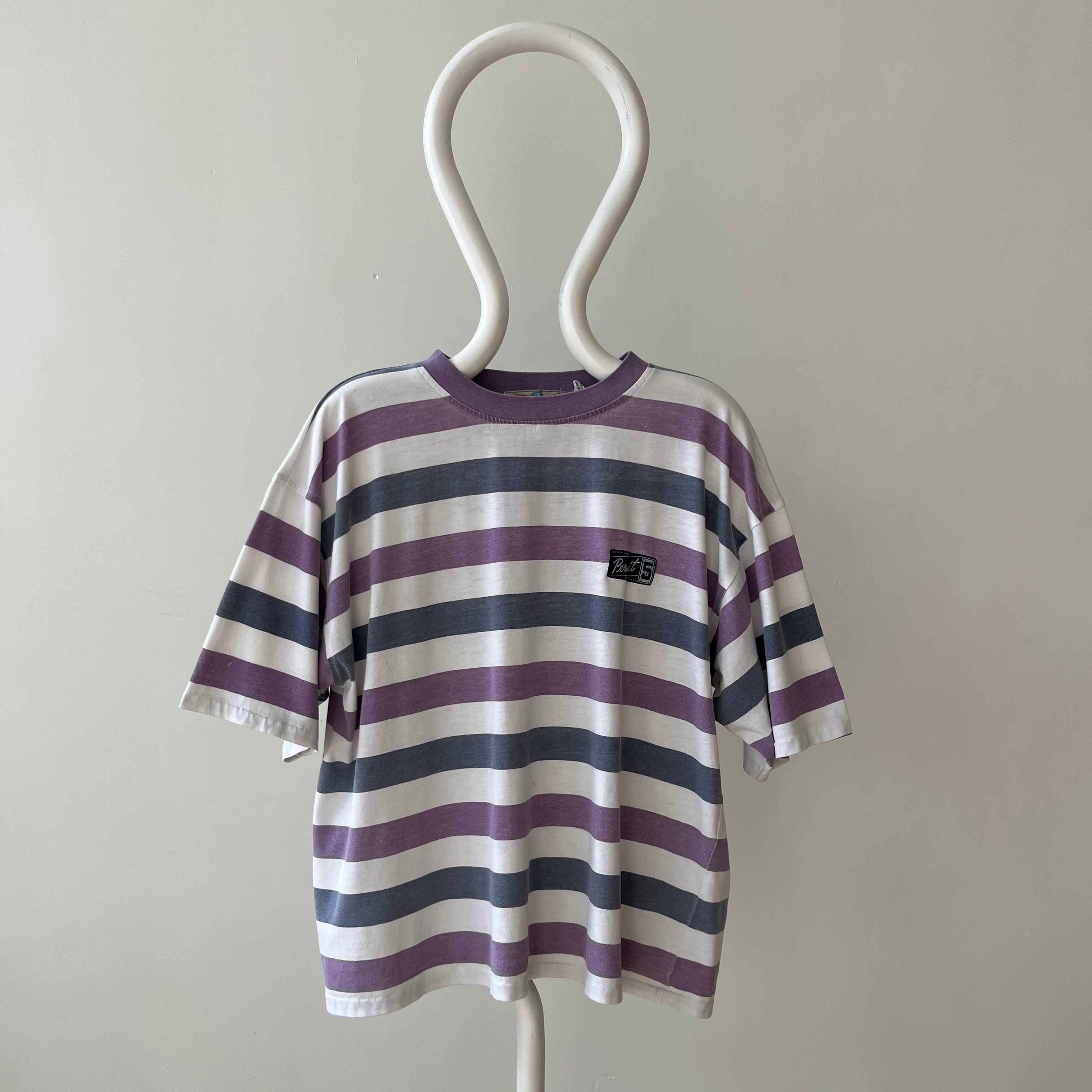 1980s/90s Boxy Pastel Purple Striped T Shirt
