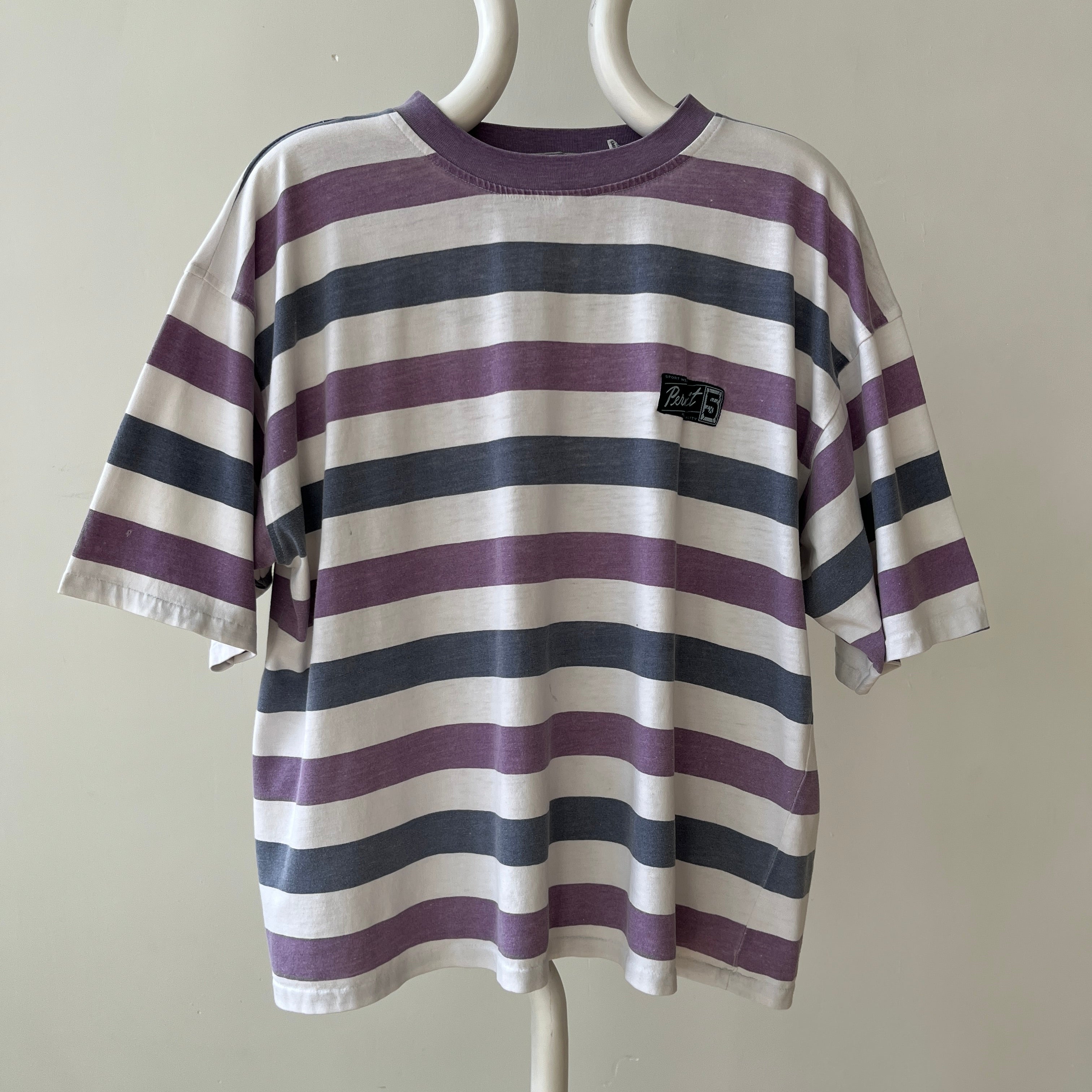1980s/90s Boxy Pastel Purple Striped T Shirt