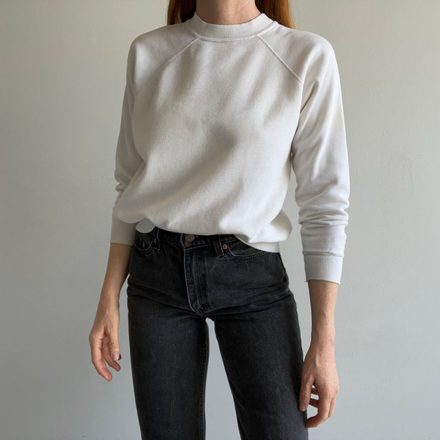 1980s Blank White Age Stained Raglan Sweatshirt