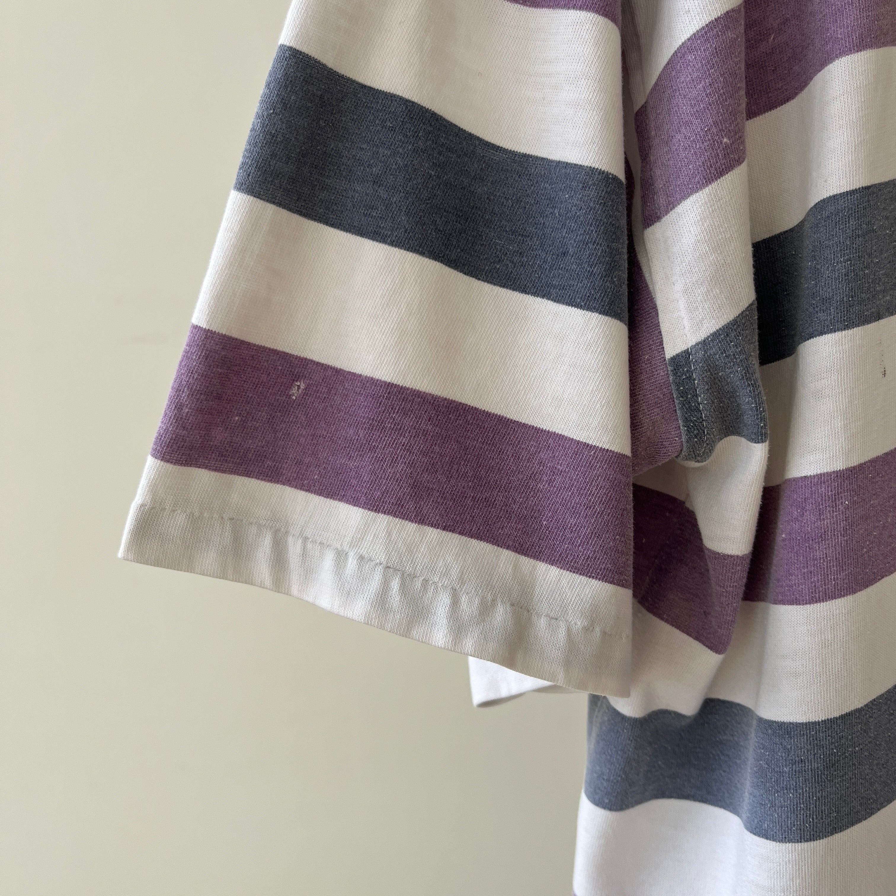 1980s/90s Boxy Pastel Purple Striped T Shirt