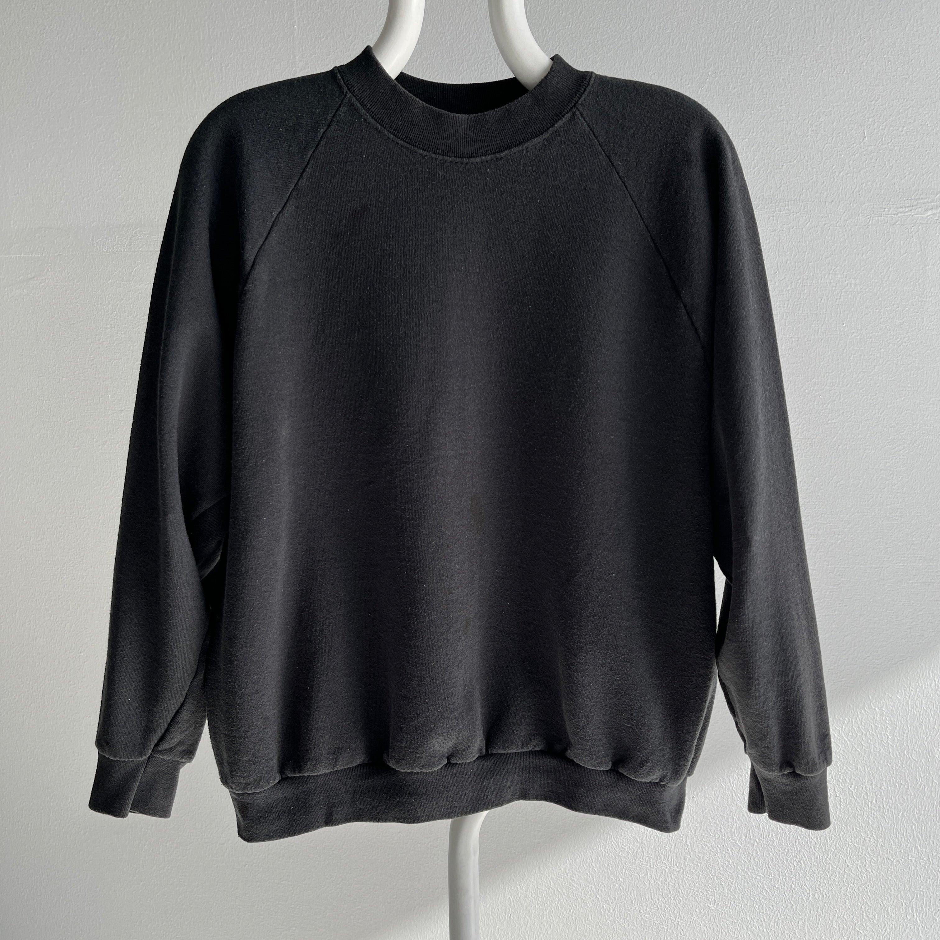 1980s FOTL Blank Black Sweatshirt with Staining and Wear
