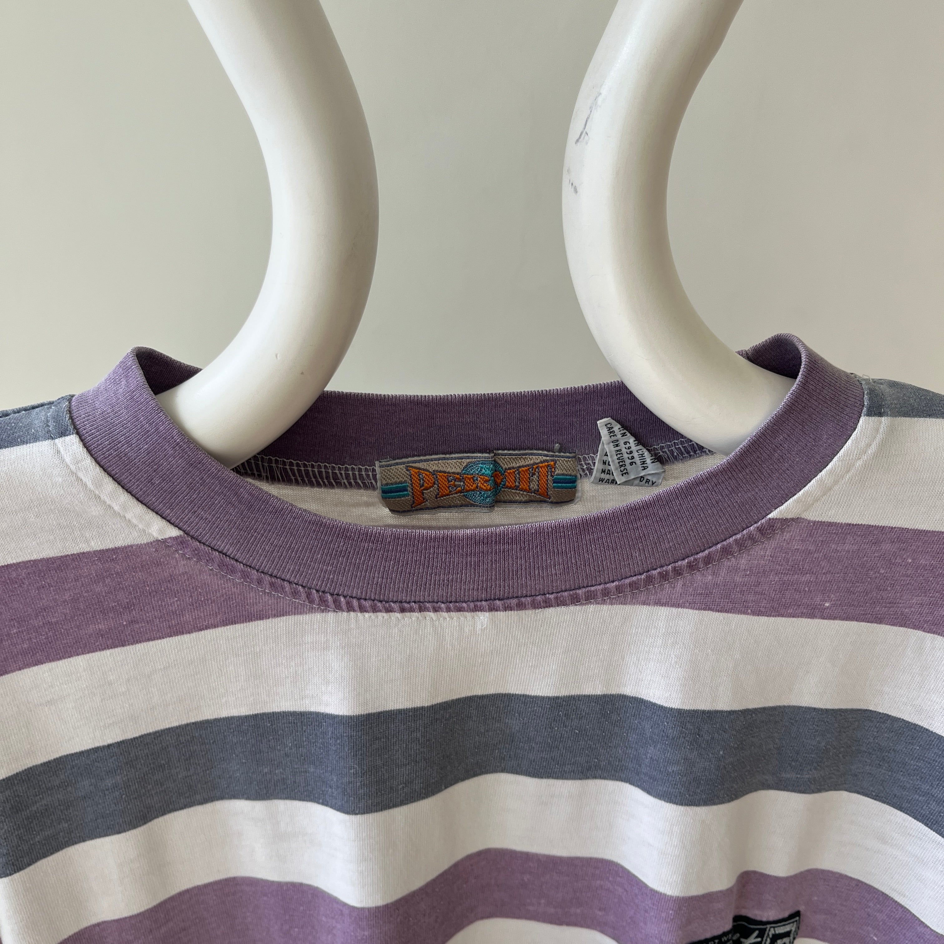 1980s/90s Boxy Pastel Purple Striped T Shirt
