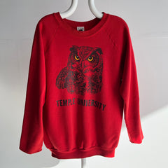 1980s Temple University Hemmed Sleeve Owl Sweatshirt - WORN