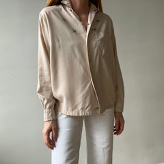 1950s Tan Rayon Loop Collar Horse Button Up Shirt - TINA COLLECTION
