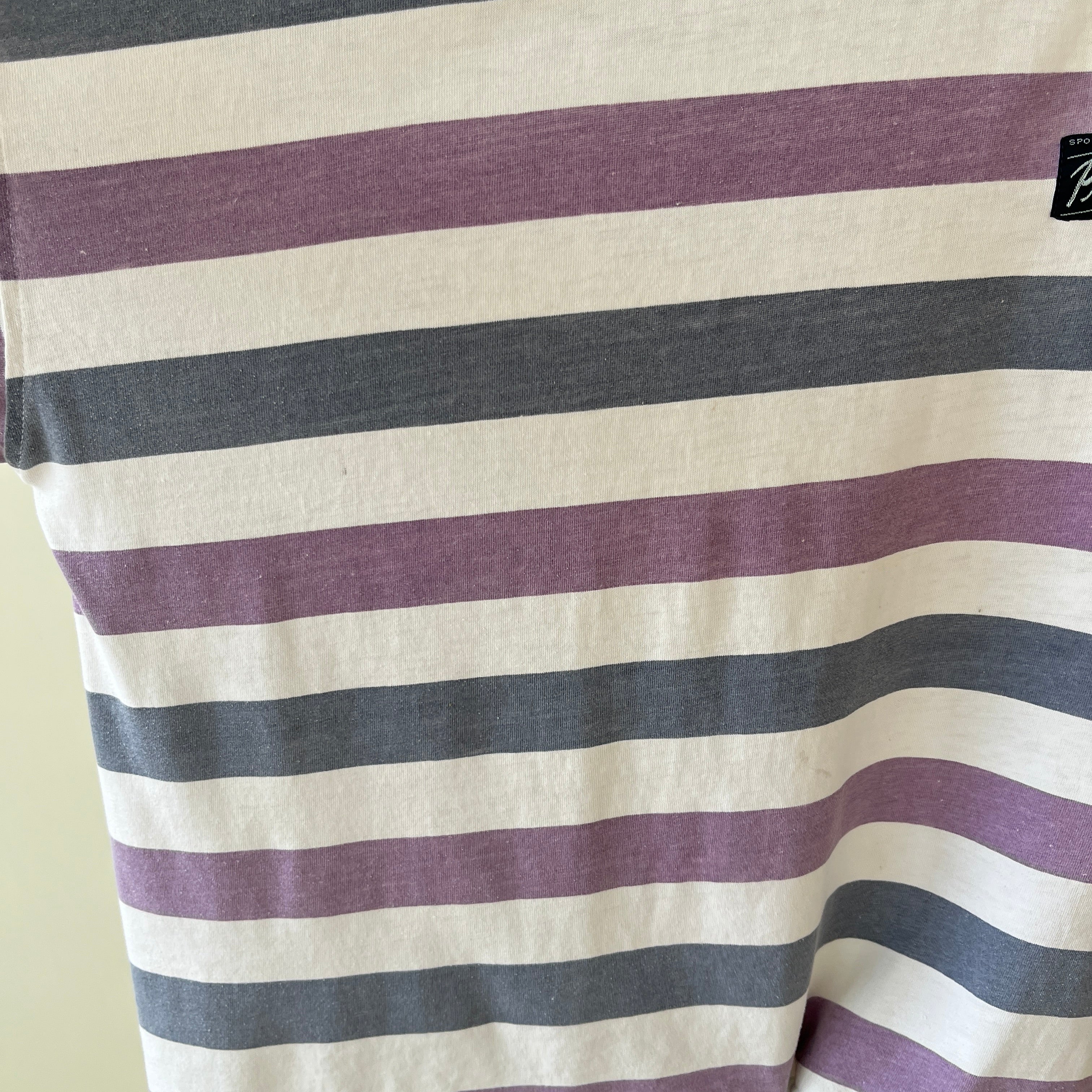 1980s/90s Boxy Pastel Purple Striped T Shirt