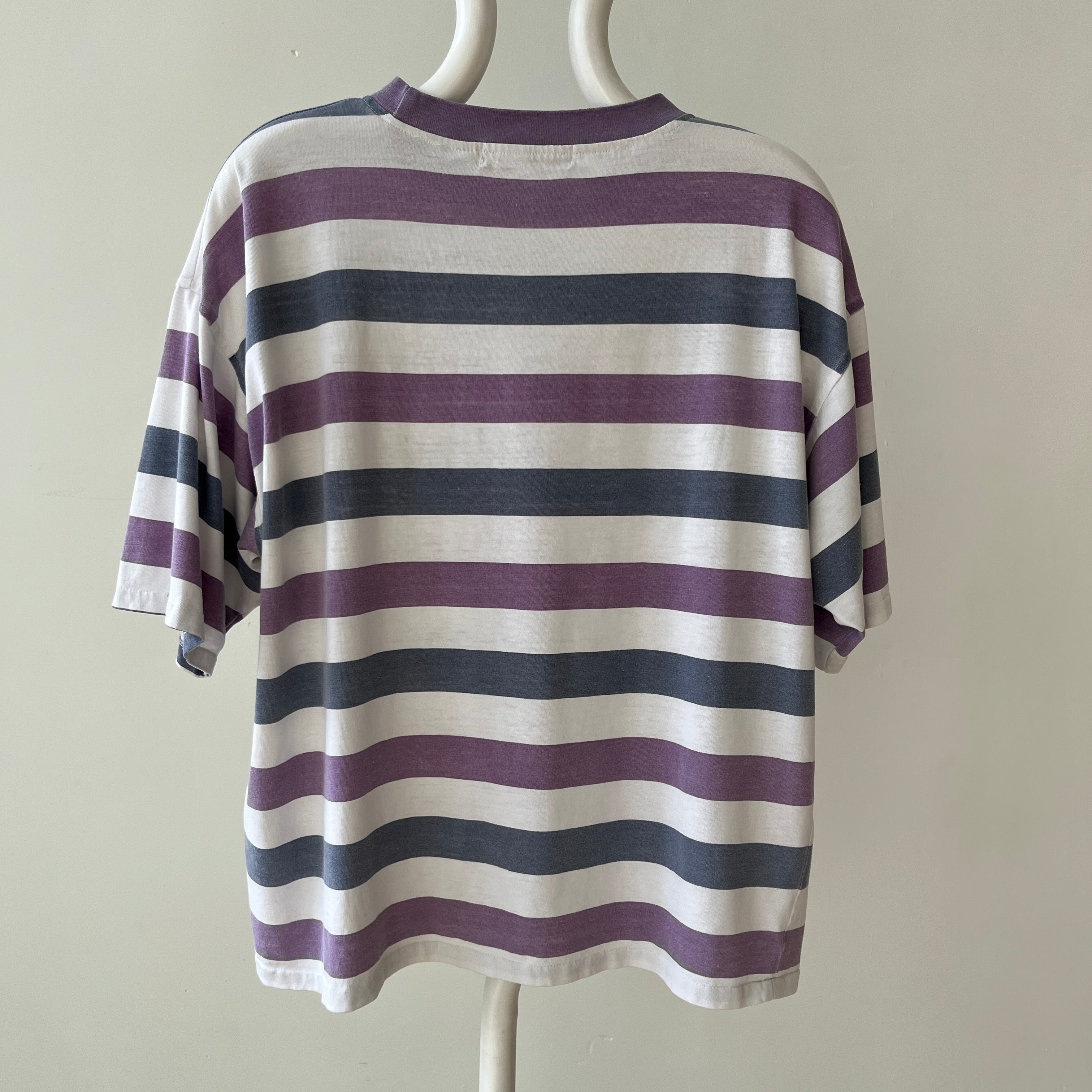 1980s/90s Boxy Pastel Purple Striped T Shirt