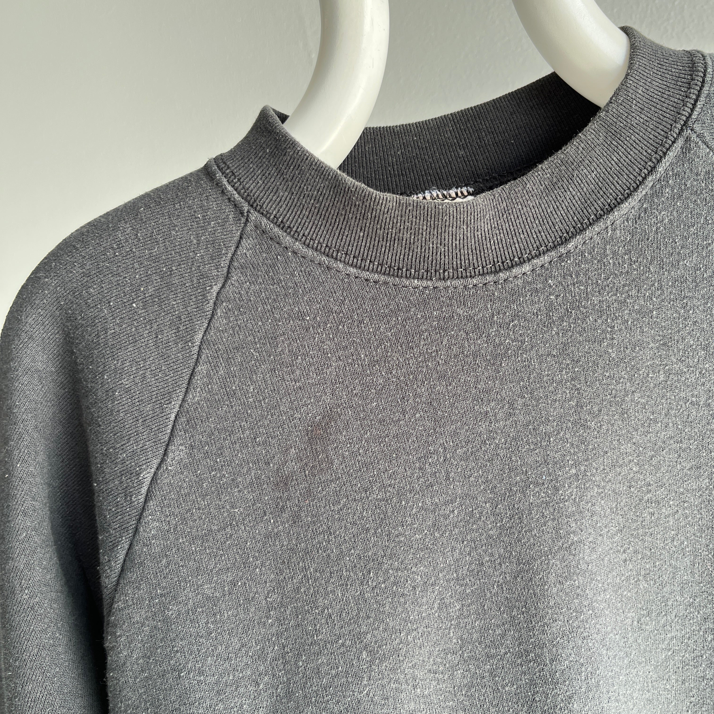 1980s FOTL Blank Black Sweatshirt with Staining and Wear