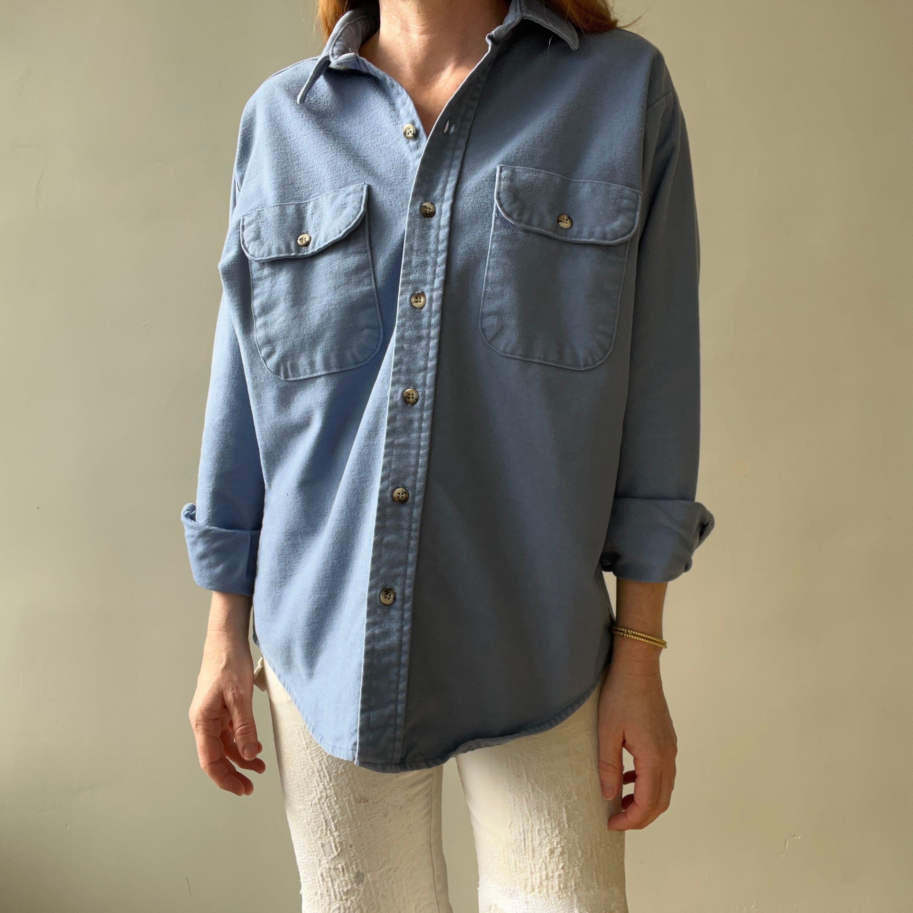 1980s Baby Blue Heavy Button Up Shirt by Five Brothers