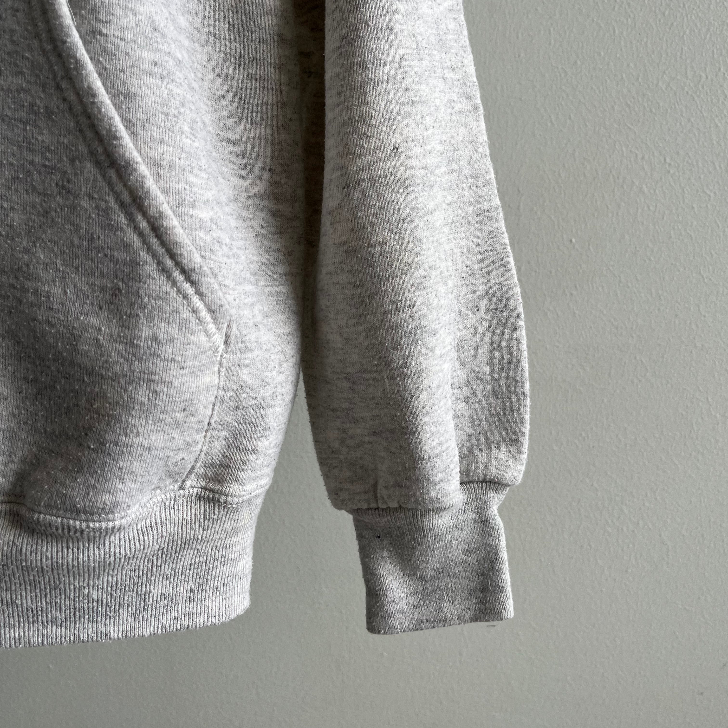 1980s Cut Neck. Light Gray Pull Over Hoodie by Jerzees