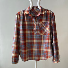 1970s Sweetest Henley Collared Plaid Shirt