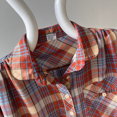 1970s Sweetest Henley Collared Plaid Shirt