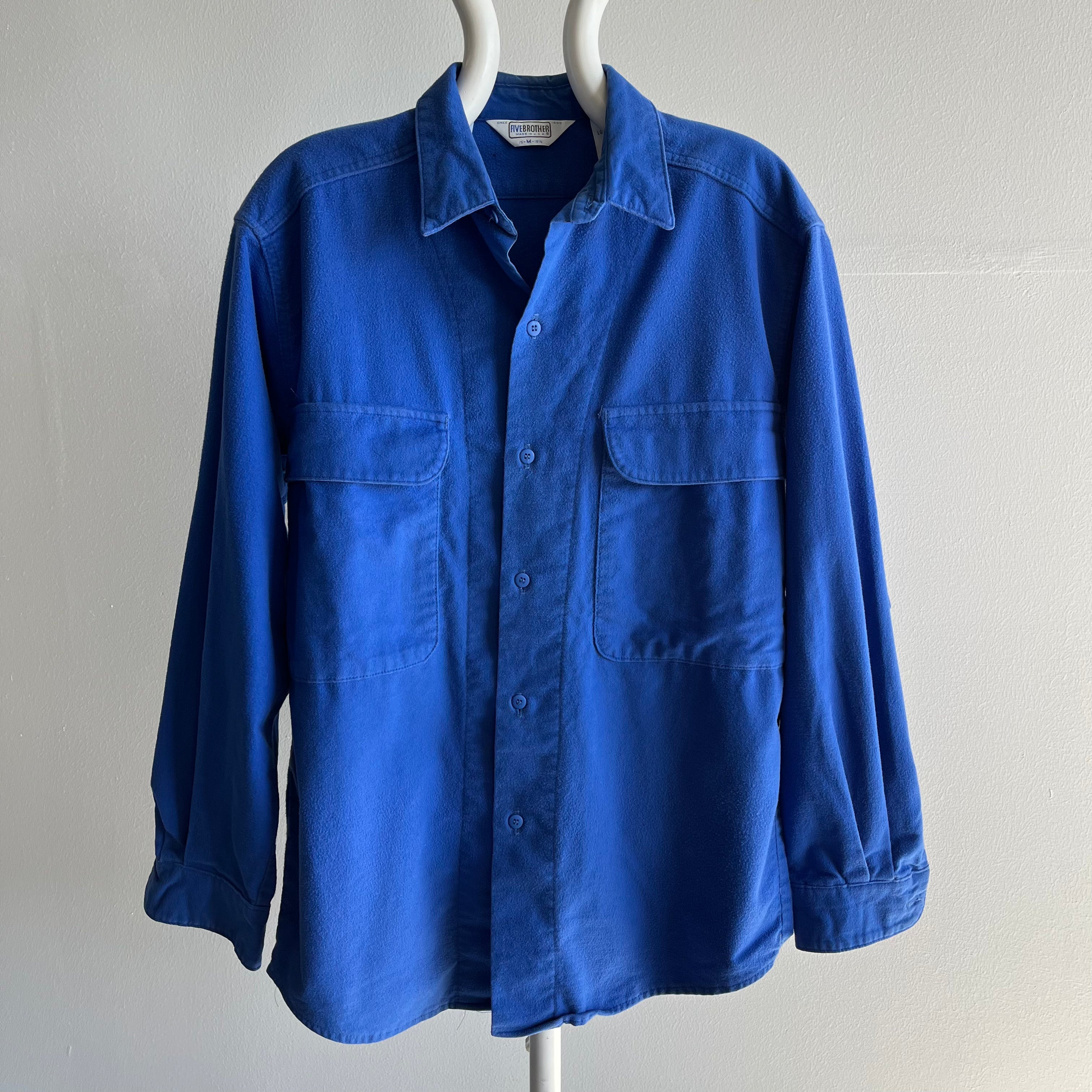 1980s Unique Soft Bright Blue Flannel by Five Brothers