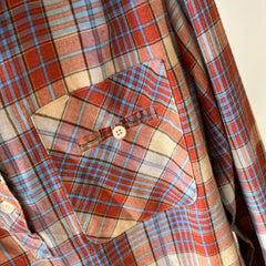 1970s Sweetest Henley Collared Plaid Shirt