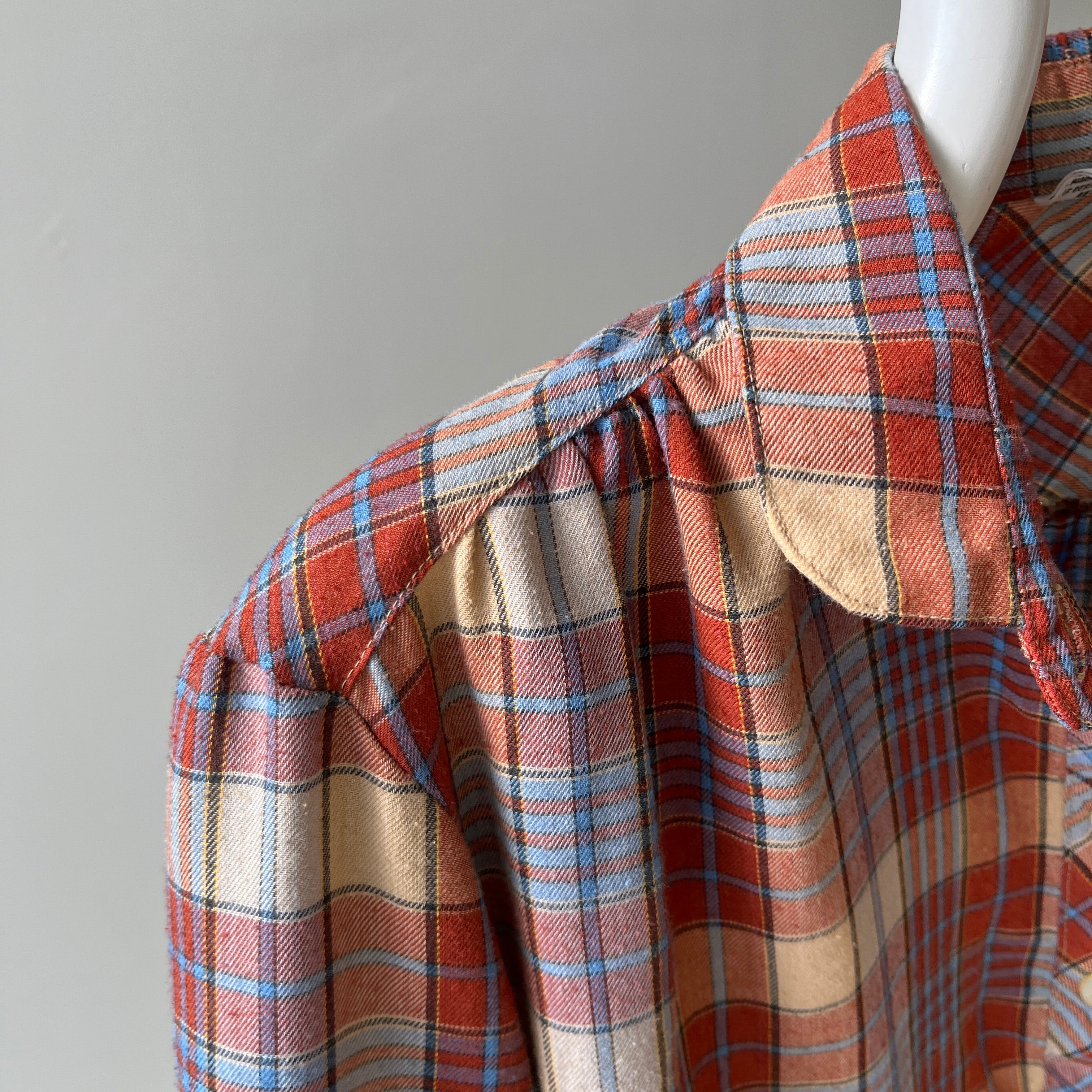 1970s Sweetest Henley Collared Plaid Shirt