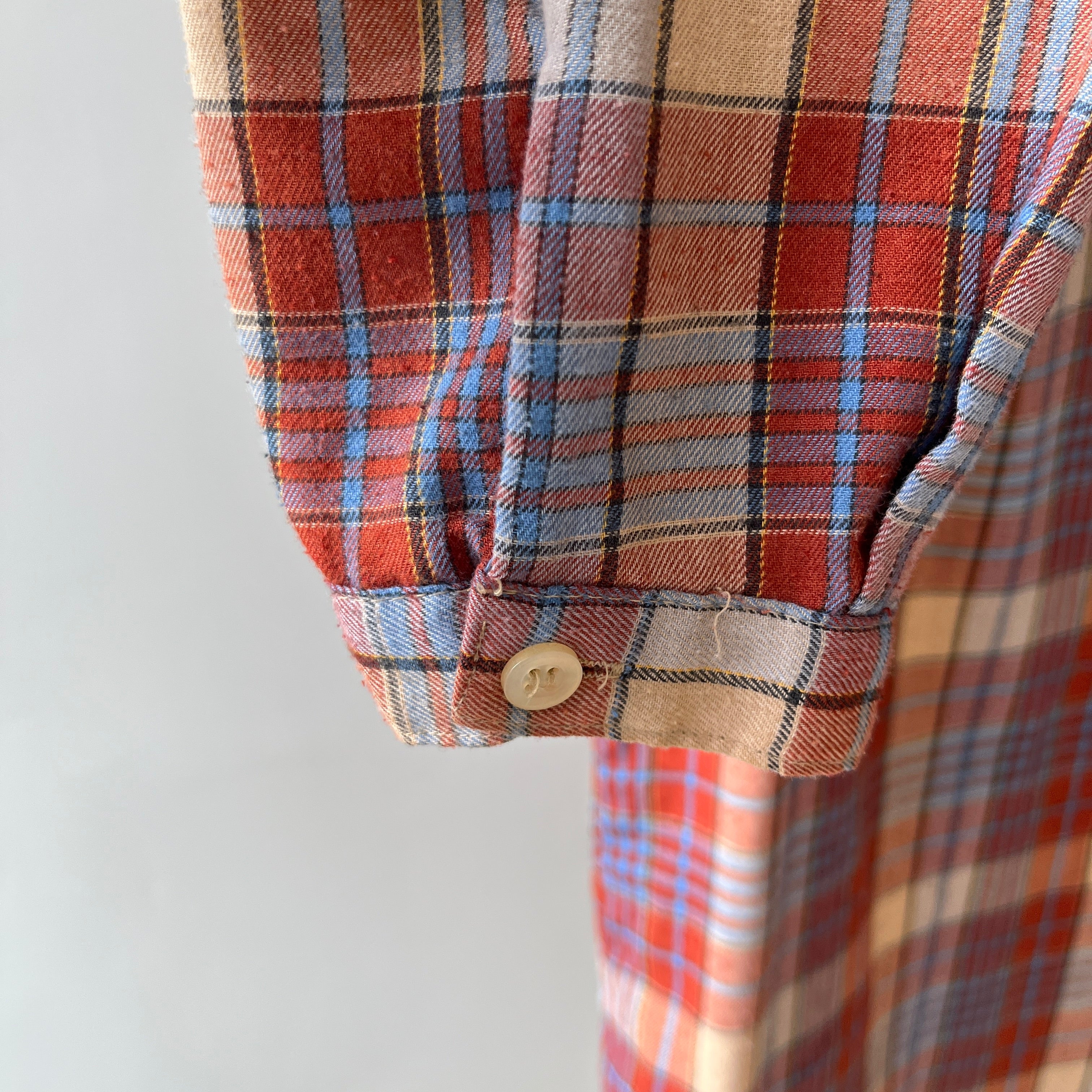 1970s Sweetest Henley Collared Plaid Shirt