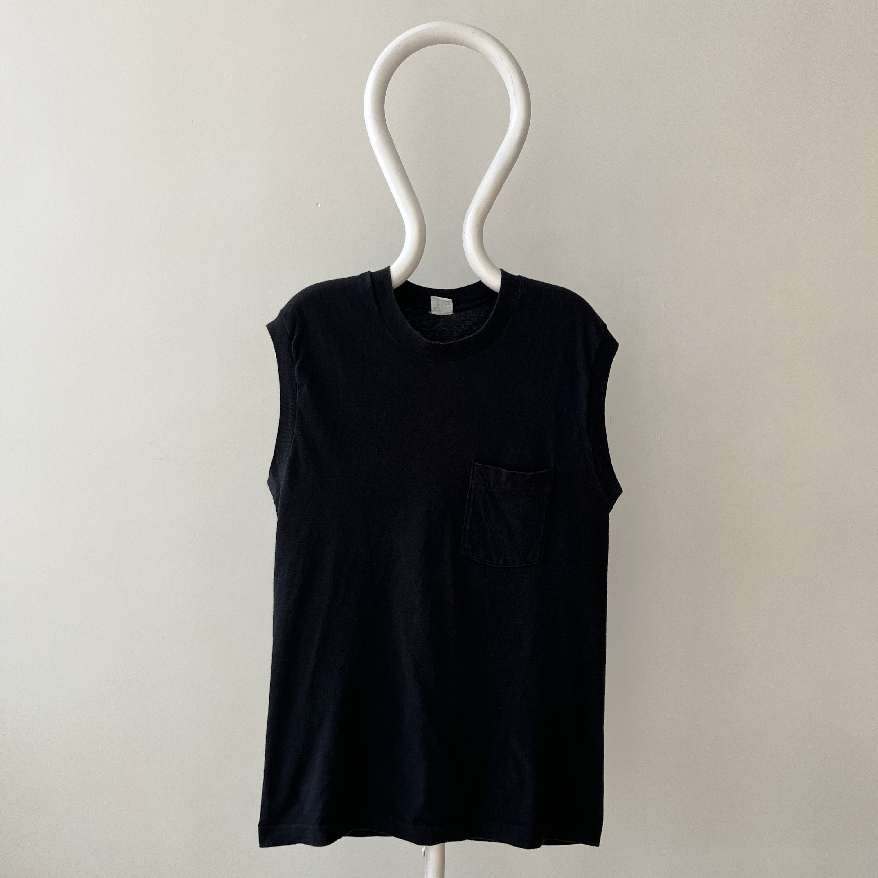 1990s Blank Black Muscle Pocket T Shirt